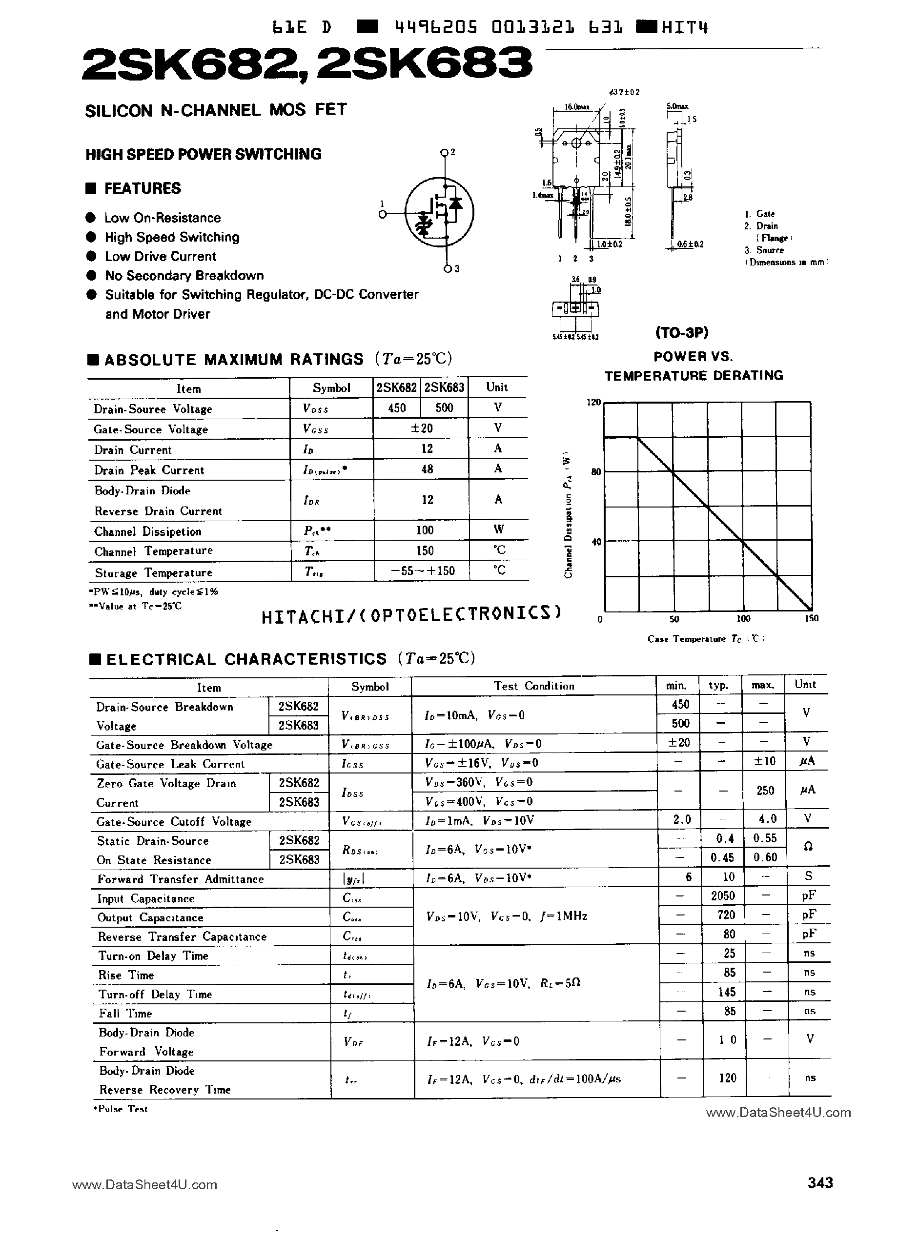 Даташит 2SK682 - (2SK682 / 2SK683) Silicon N-Channel High Speed Power Switching страница 1