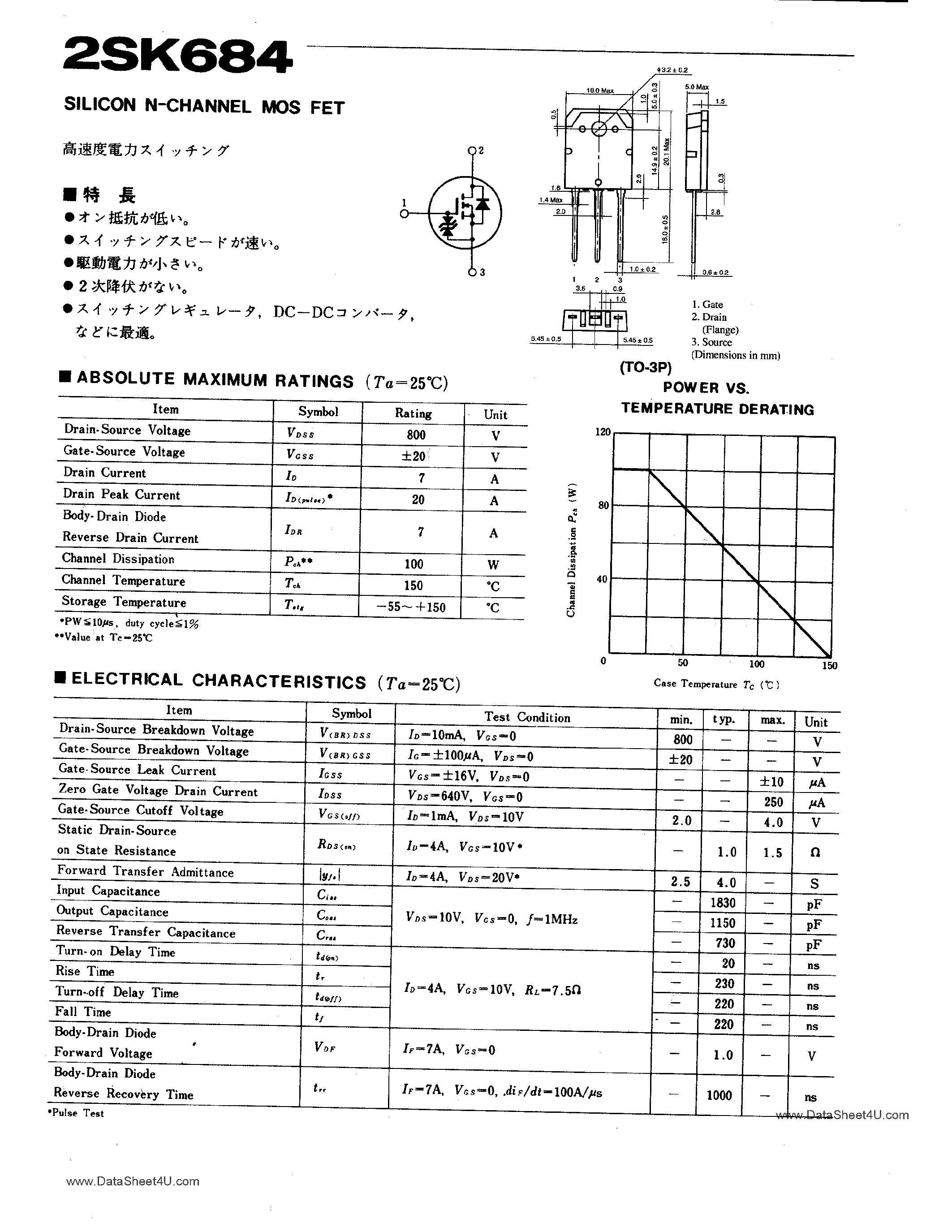Datasheet 2SK684 - SILICON N-CHANNEL MOS FET page 1