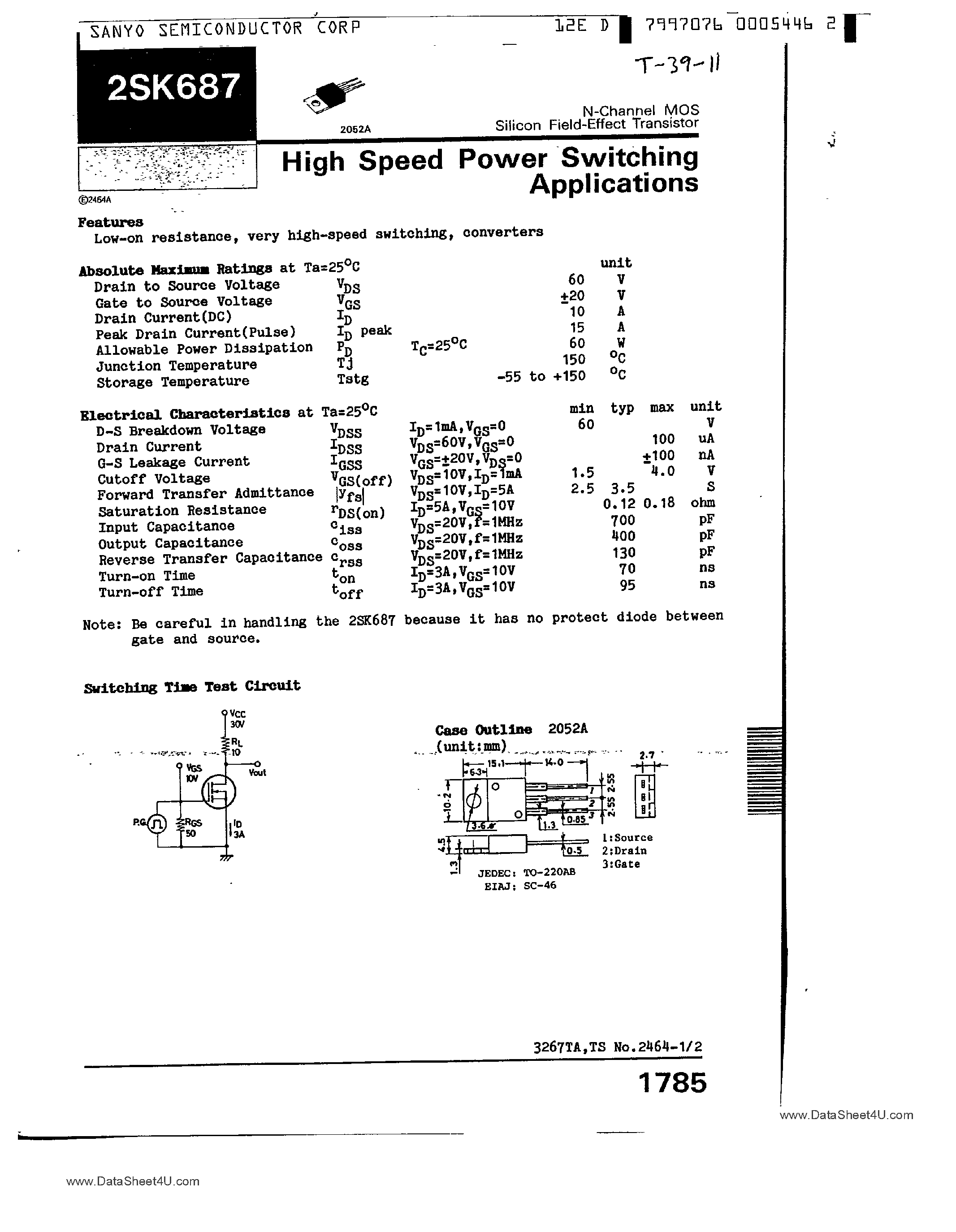 Datasheet 2SK687 - High Speed Power Switching Applications page 1