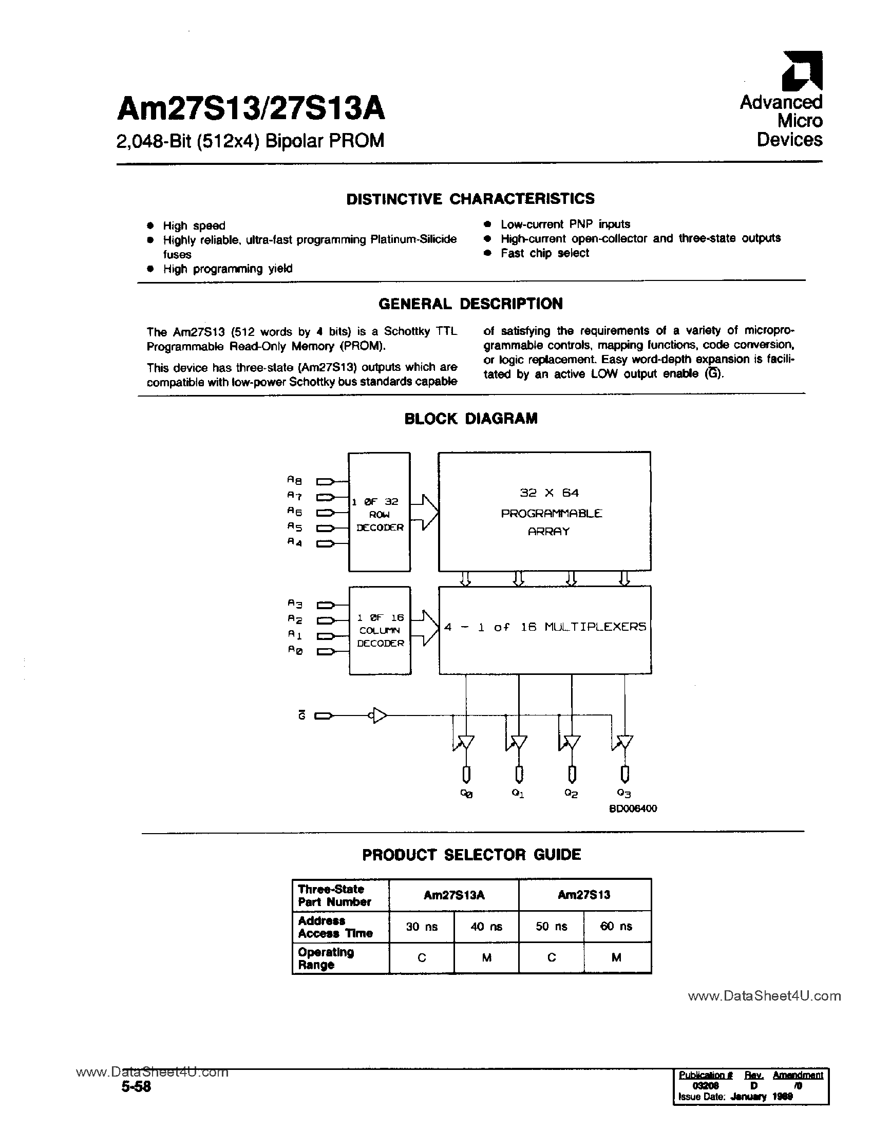 Datasheet AM27S13 - 2K-Bit Bipolar PROM page 1