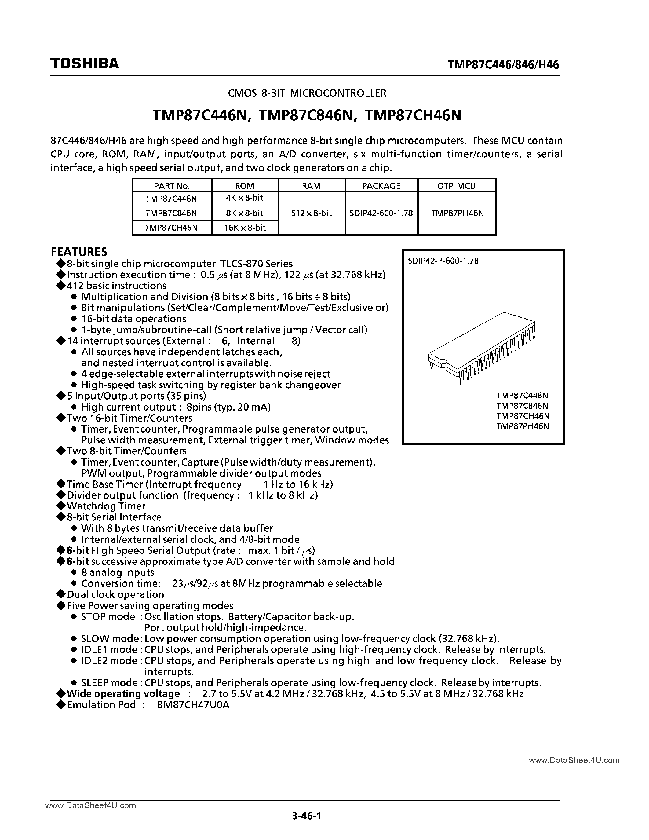 Datasheet 87CH46N page 1 Datasheet 87CH46N - Search -----> TMP87CH46N page 1