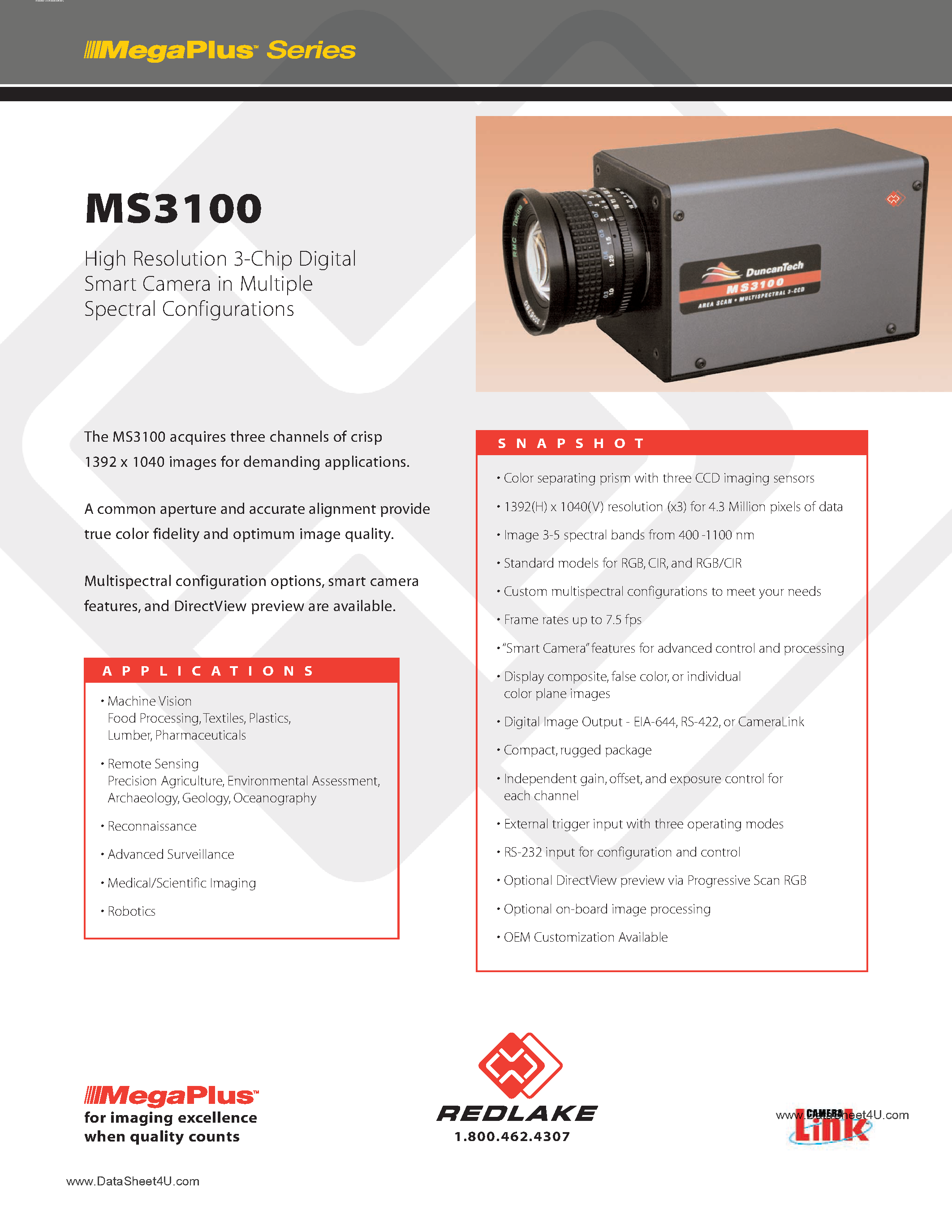 Datasheet MS3100 - High Resolution 3-Chip Digital Smart Camera page 1