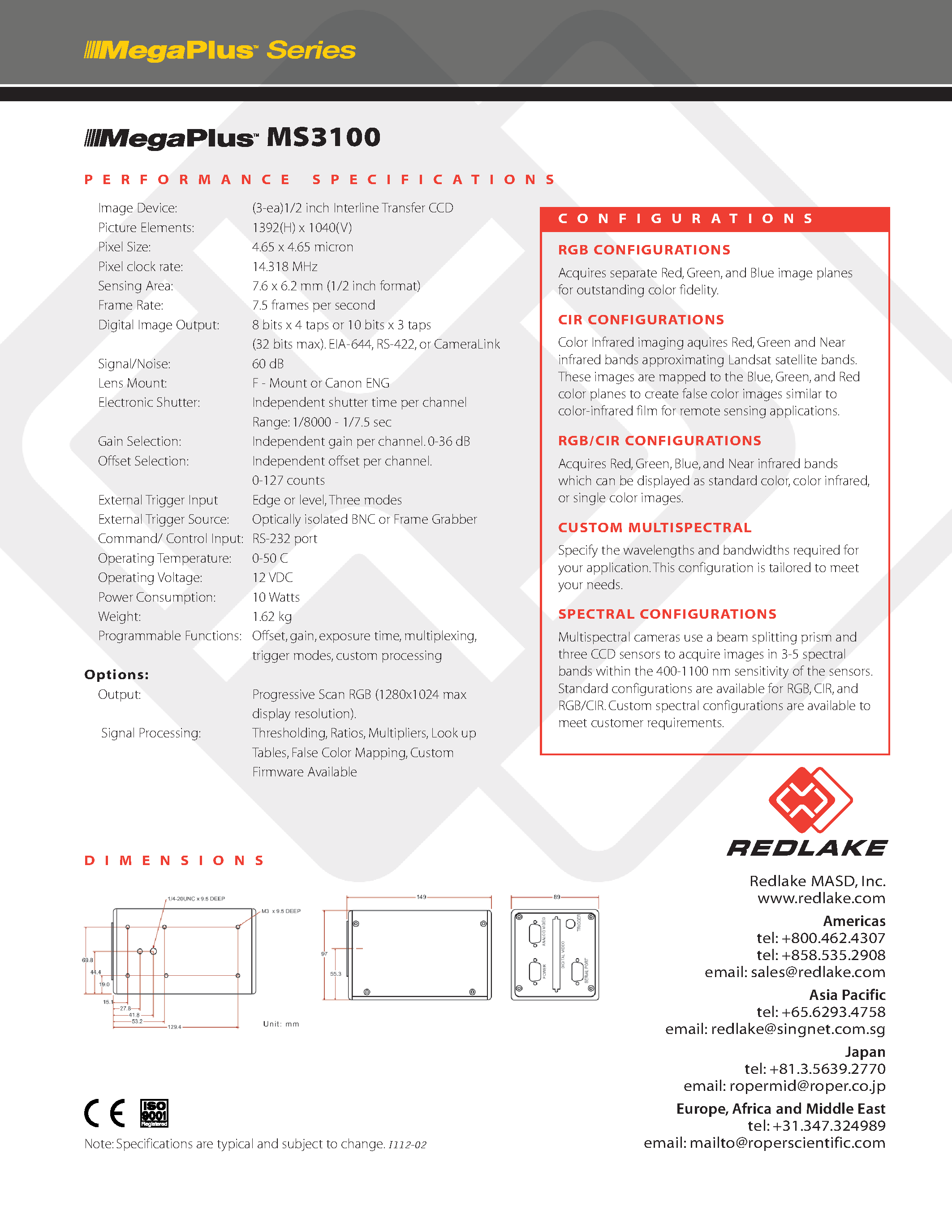 Datasheet MS3100 - High Resolution 3-Chip Digital Smart Camera page 2