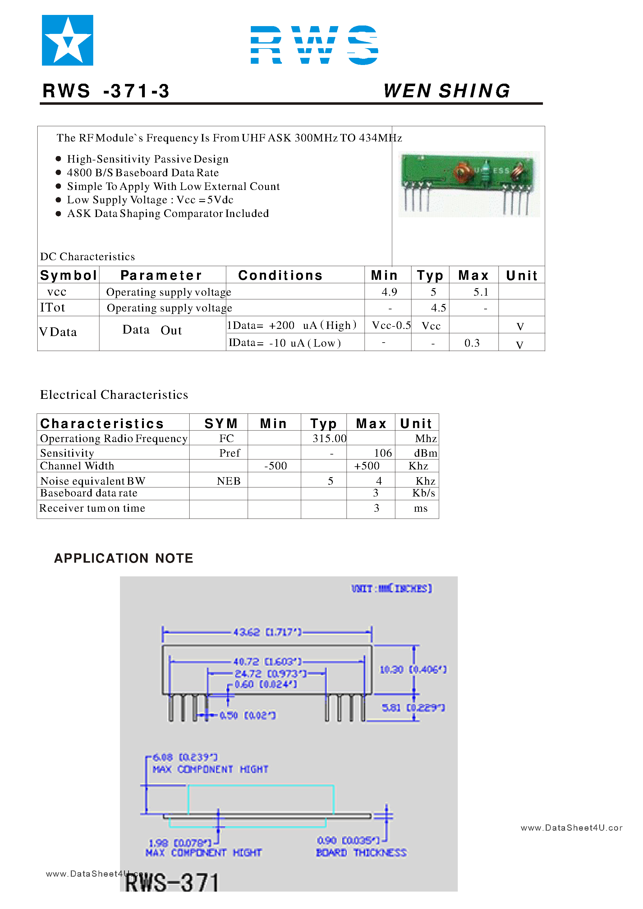 Datasheet RWS-371-3 - RF Module page 1
