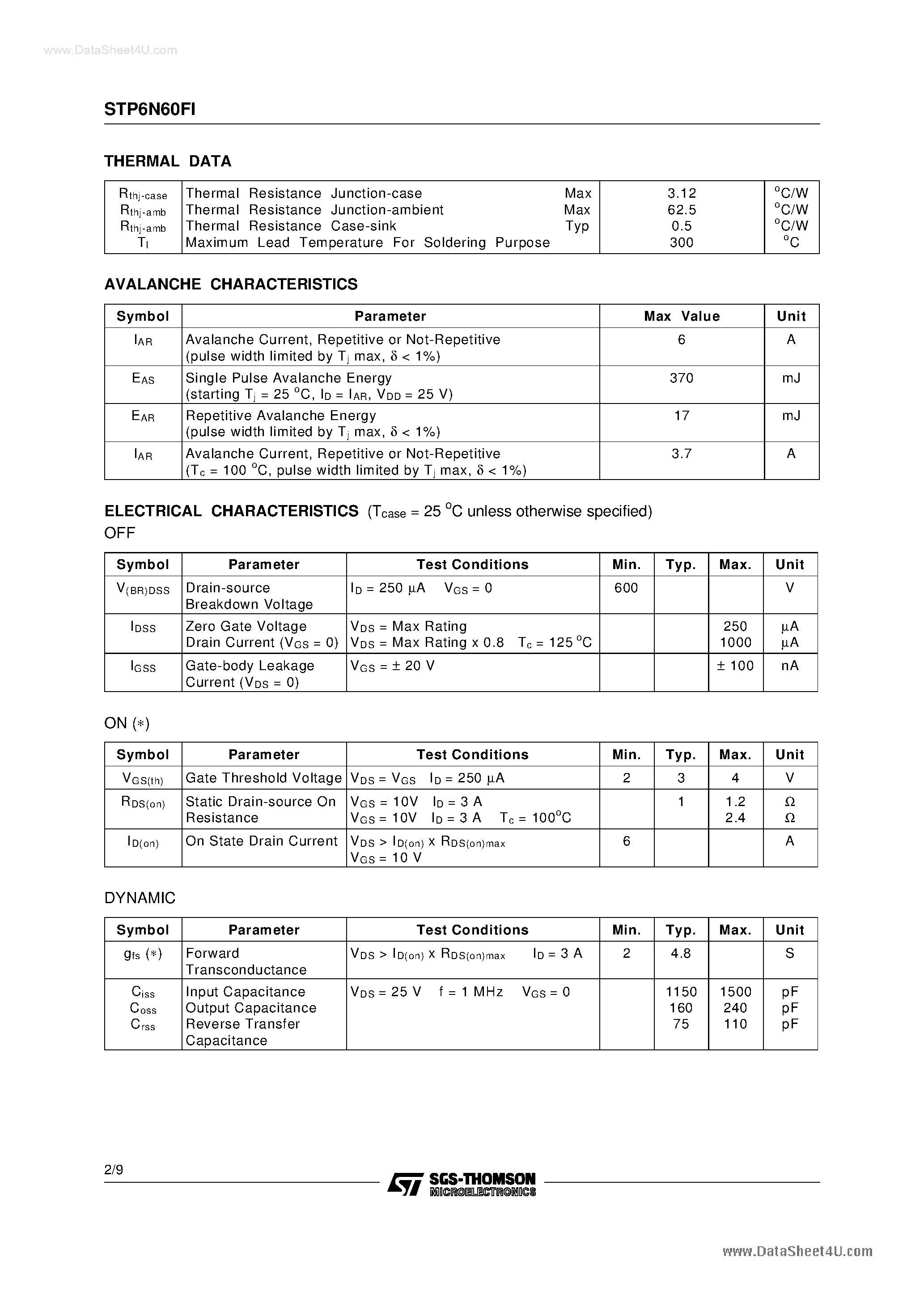 Datasheet P6N60FI - Search -----> STP6N60FI page 2