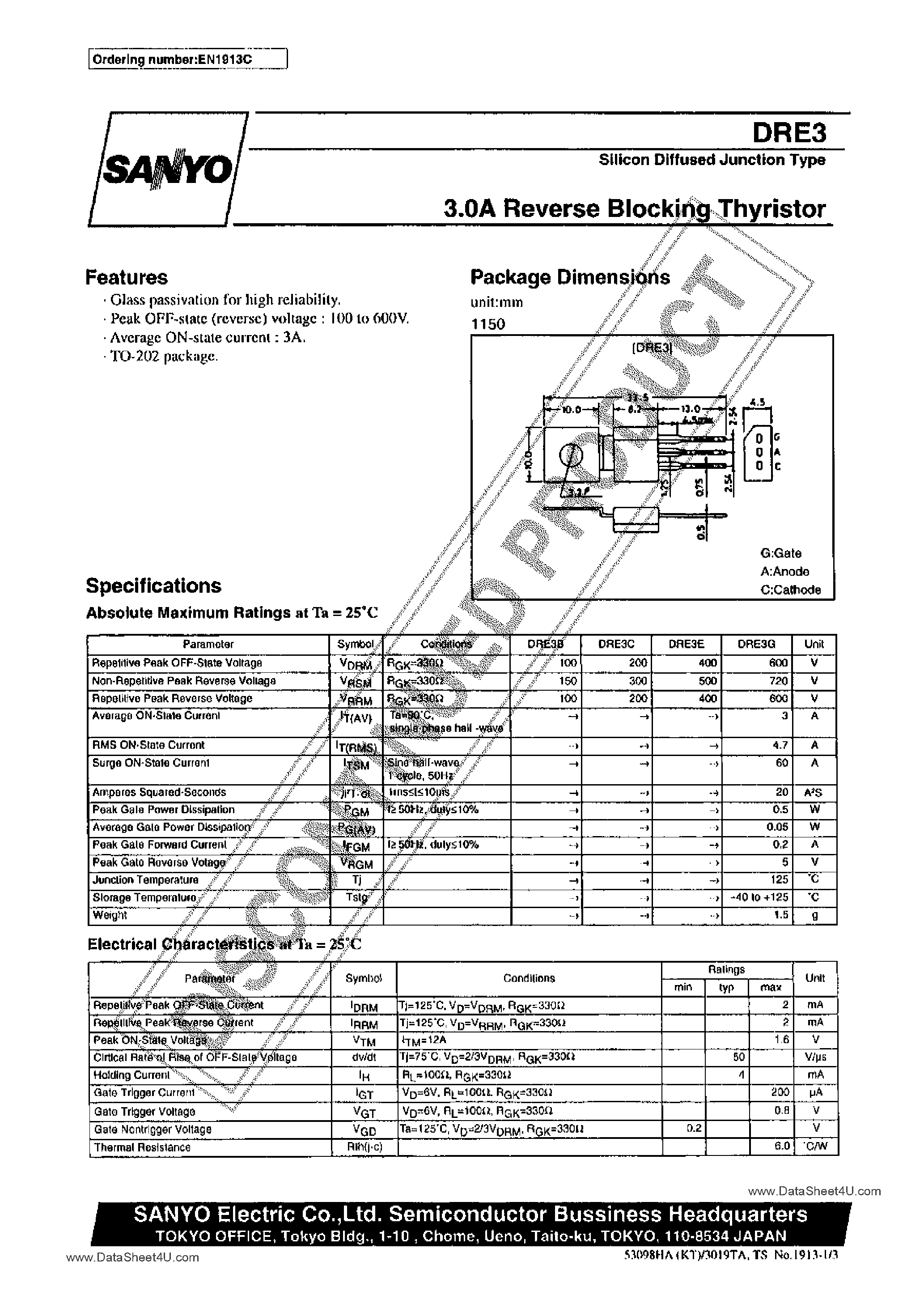 Datasheet DRE3 page 1 Datasheet DRE3 - 3.0A Reverse Blocking Thyristor page 1