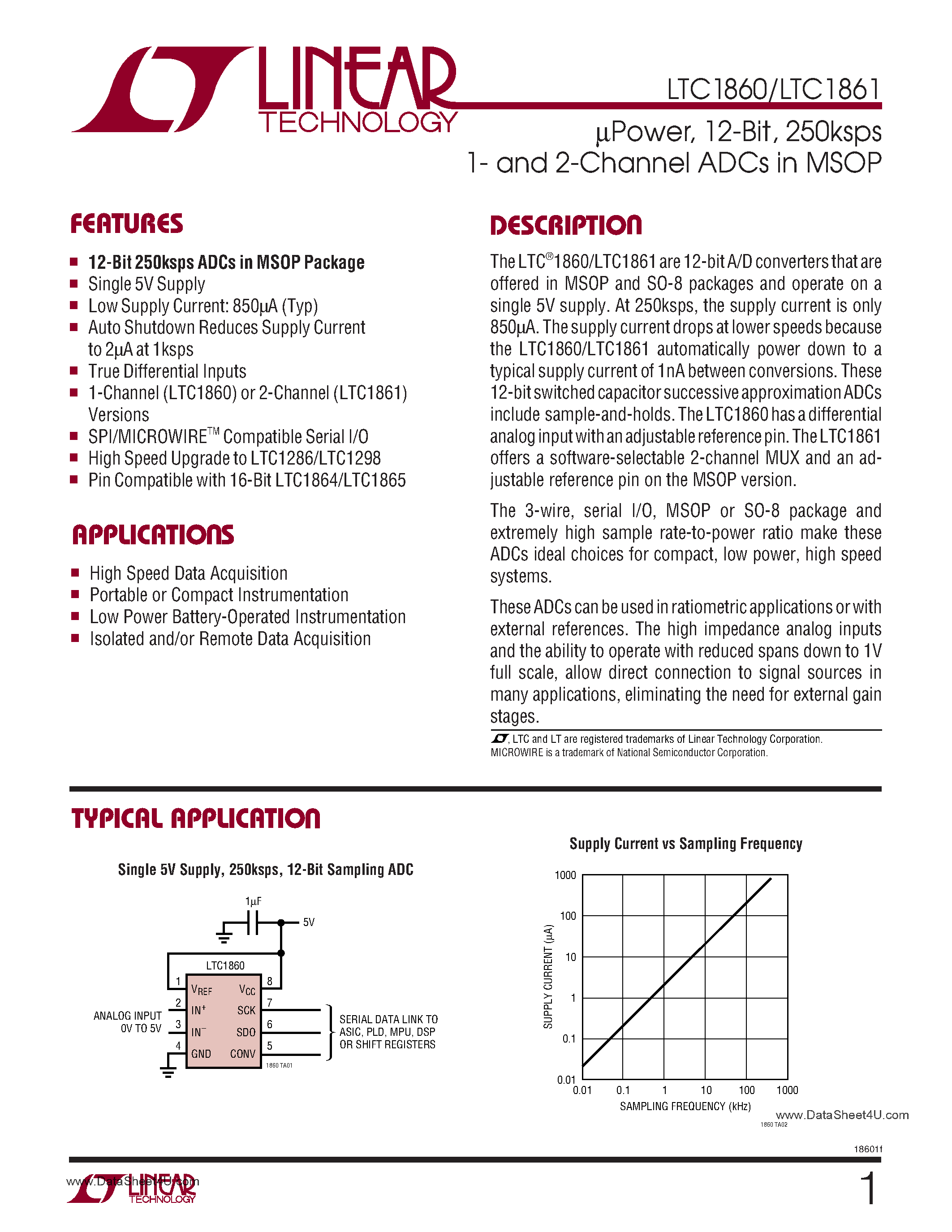 Даташит LTC1860 - (LTC1860 / LTC1861) 12-/16-Bit 8-Channel 200ksps ADCs страница 1