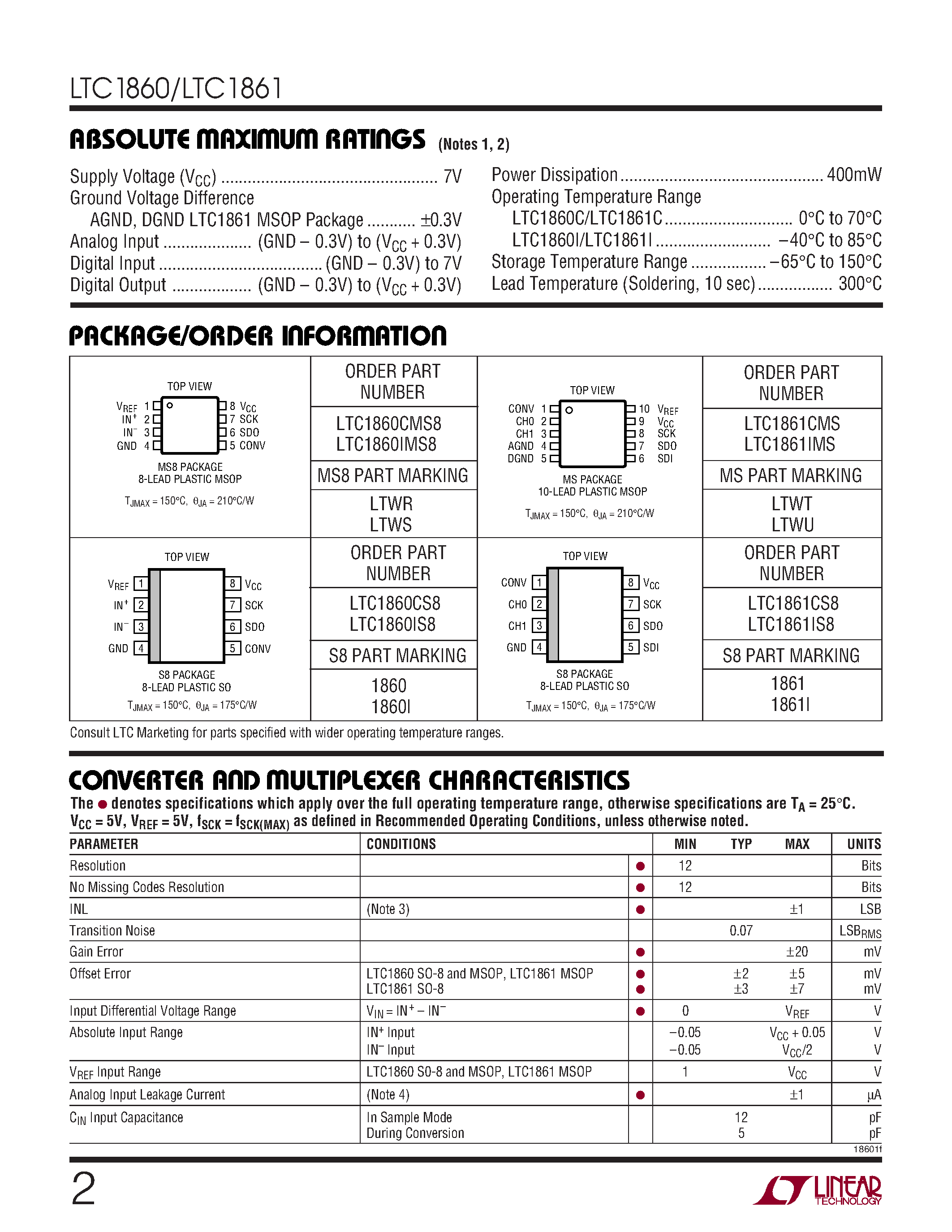Даташит LTC1860 - (LTC1860 / LTC1861) 12-/16-Bit 8-Channel 200ksps ADCs страница 2