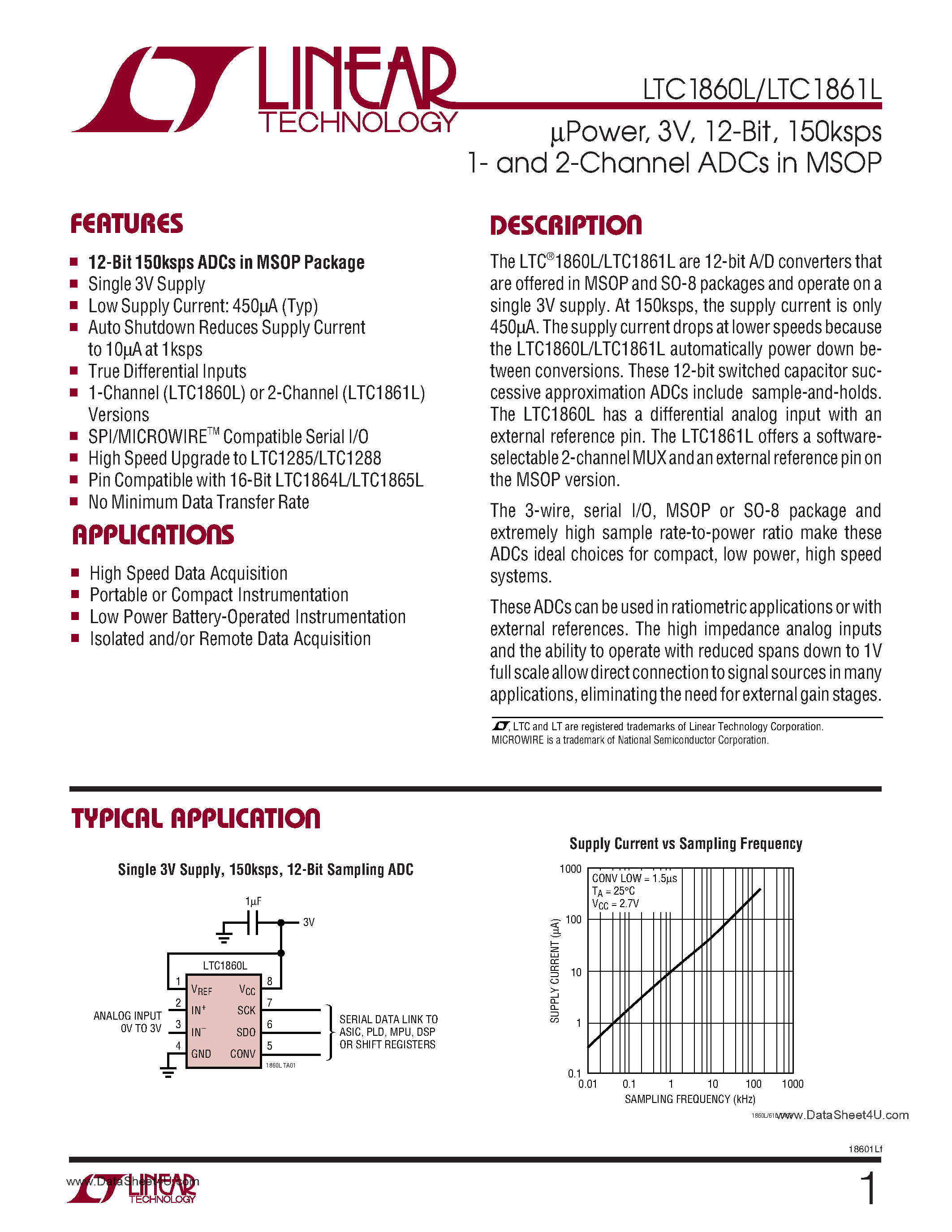 Datasheet LTC1860L - (LTC1860L / LTC1861L) 12-Bit 1/2-Channel 150ksps ADCs page 1