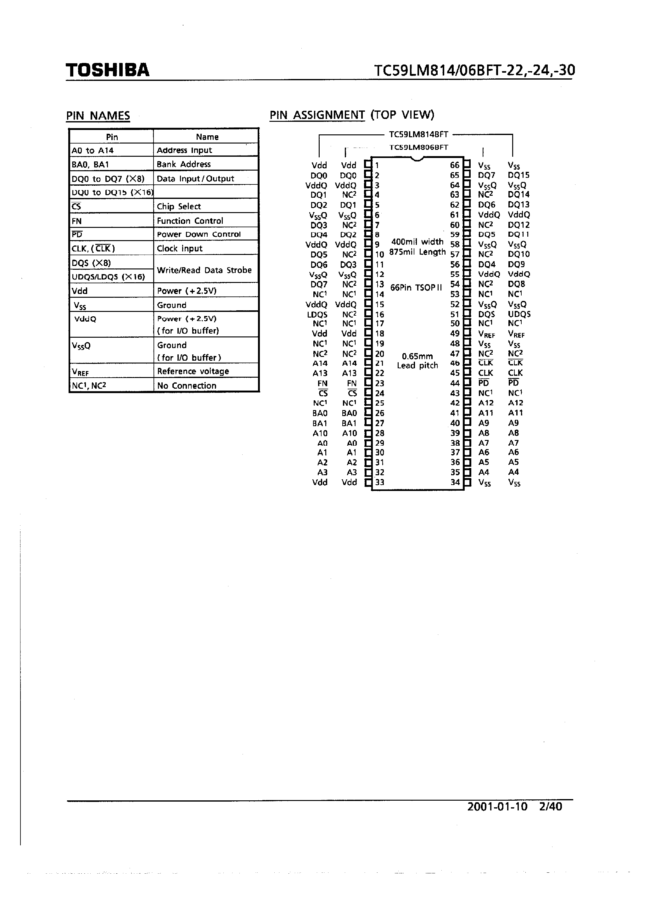 Datasheet TC59LM806BFT page 2 Datasheet TC59LM806BFT - (TC59LM806BFT / TC59LM814BFT) Double Data Fast Cycle RAM page 2