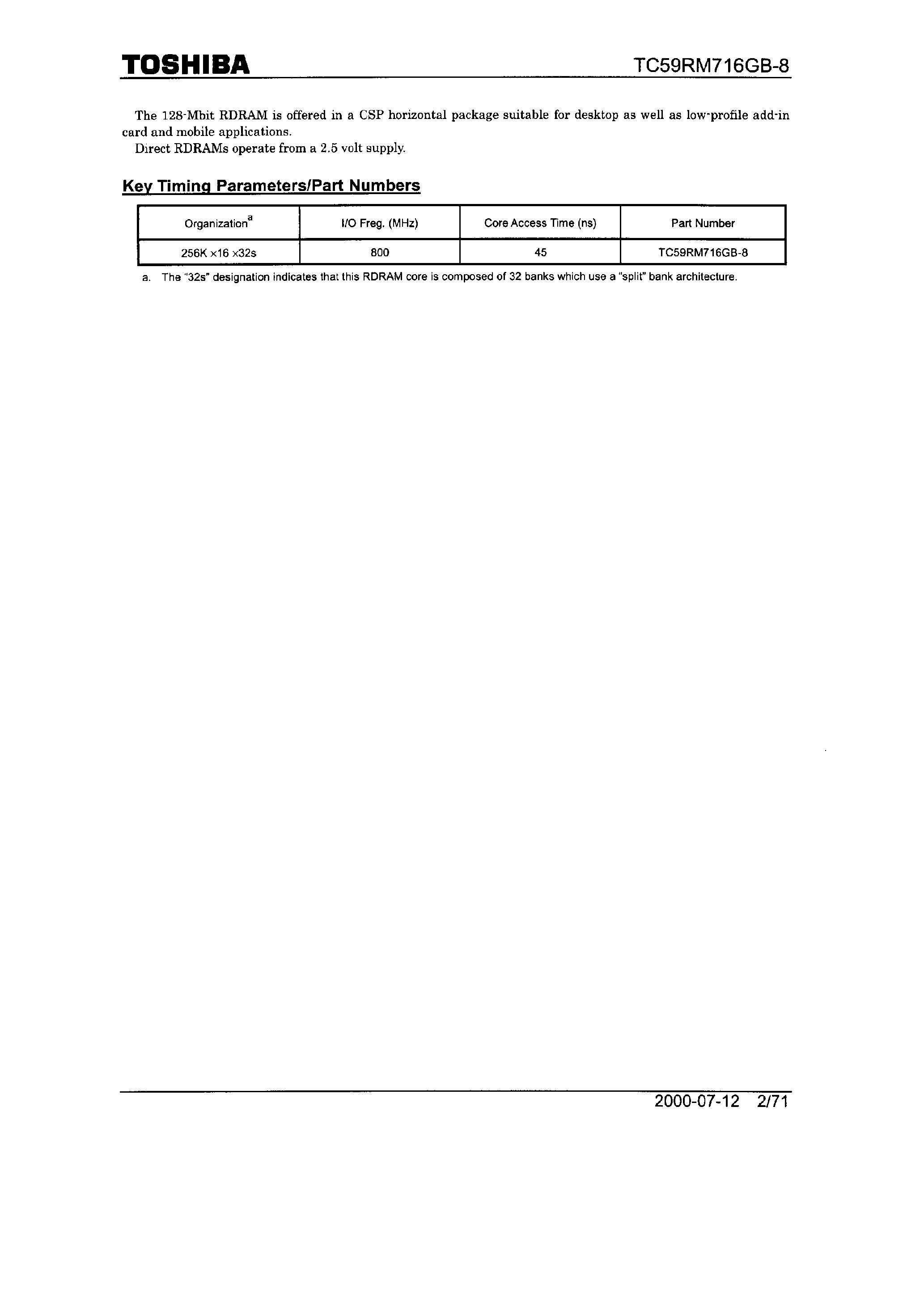 Datasheet TC59RM716GB-8 page 2 Datasheet TC59RM716GB-8 - MOS Digital Integrated Circuit Silicon Monolithic page 2