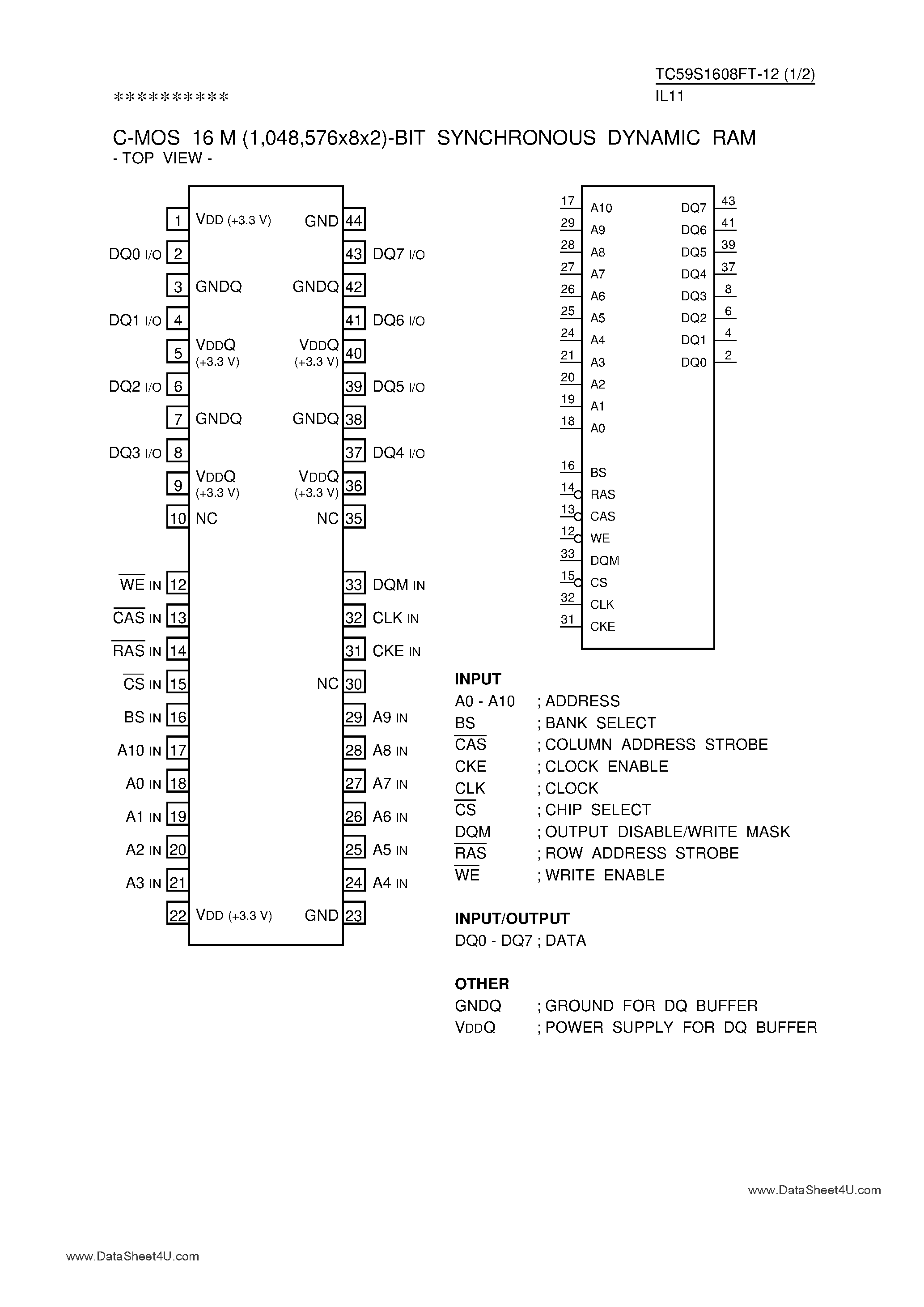Даташит TC59S1608FT-12 - CMOS 16M-bit Synchronous DRAM страница 1