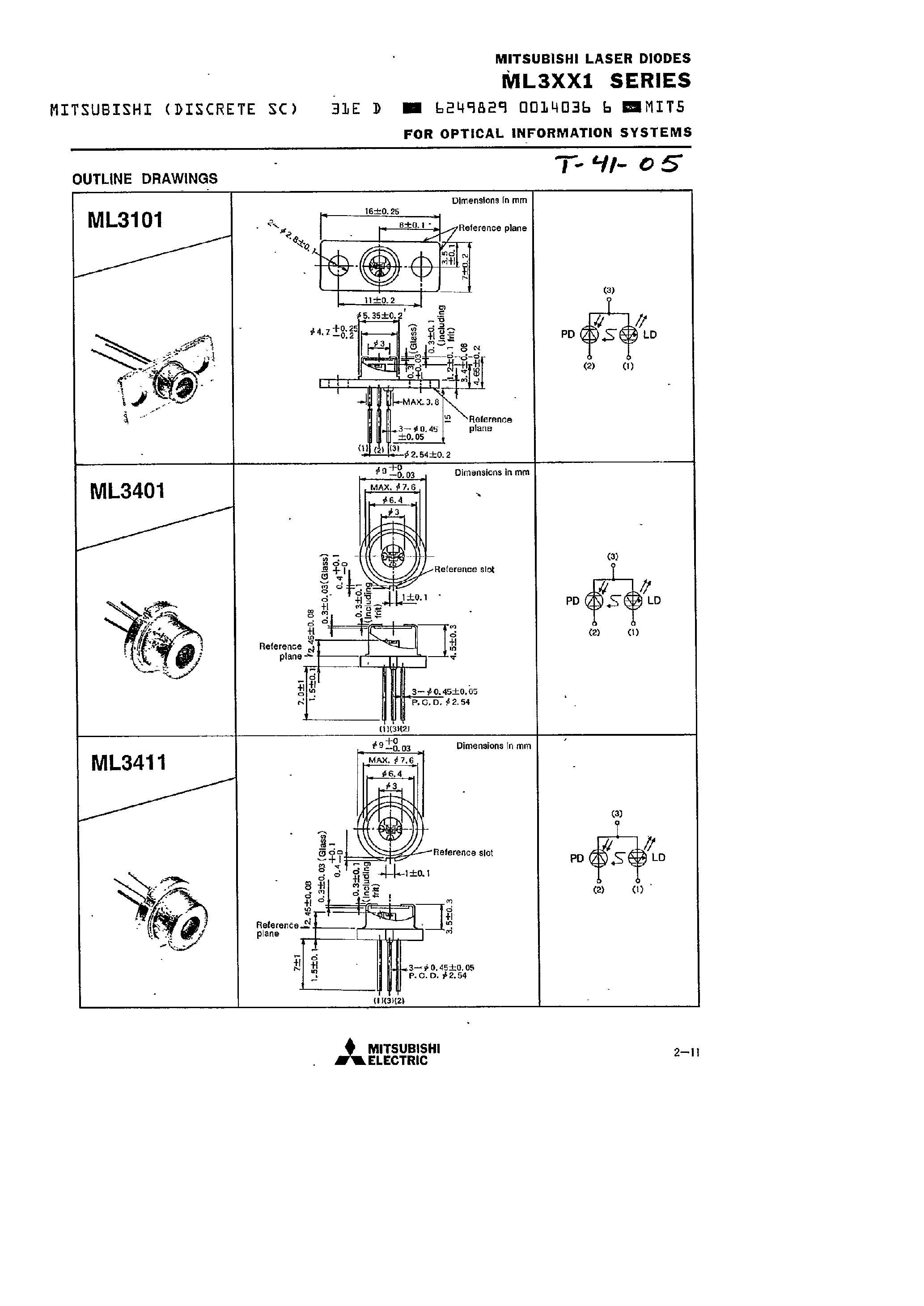 Даташит ML3101 - (ML3xx1) MITSUBISHI LASER DIODES FOR OPTICAL INFORMATION SYSTEMS страница 2