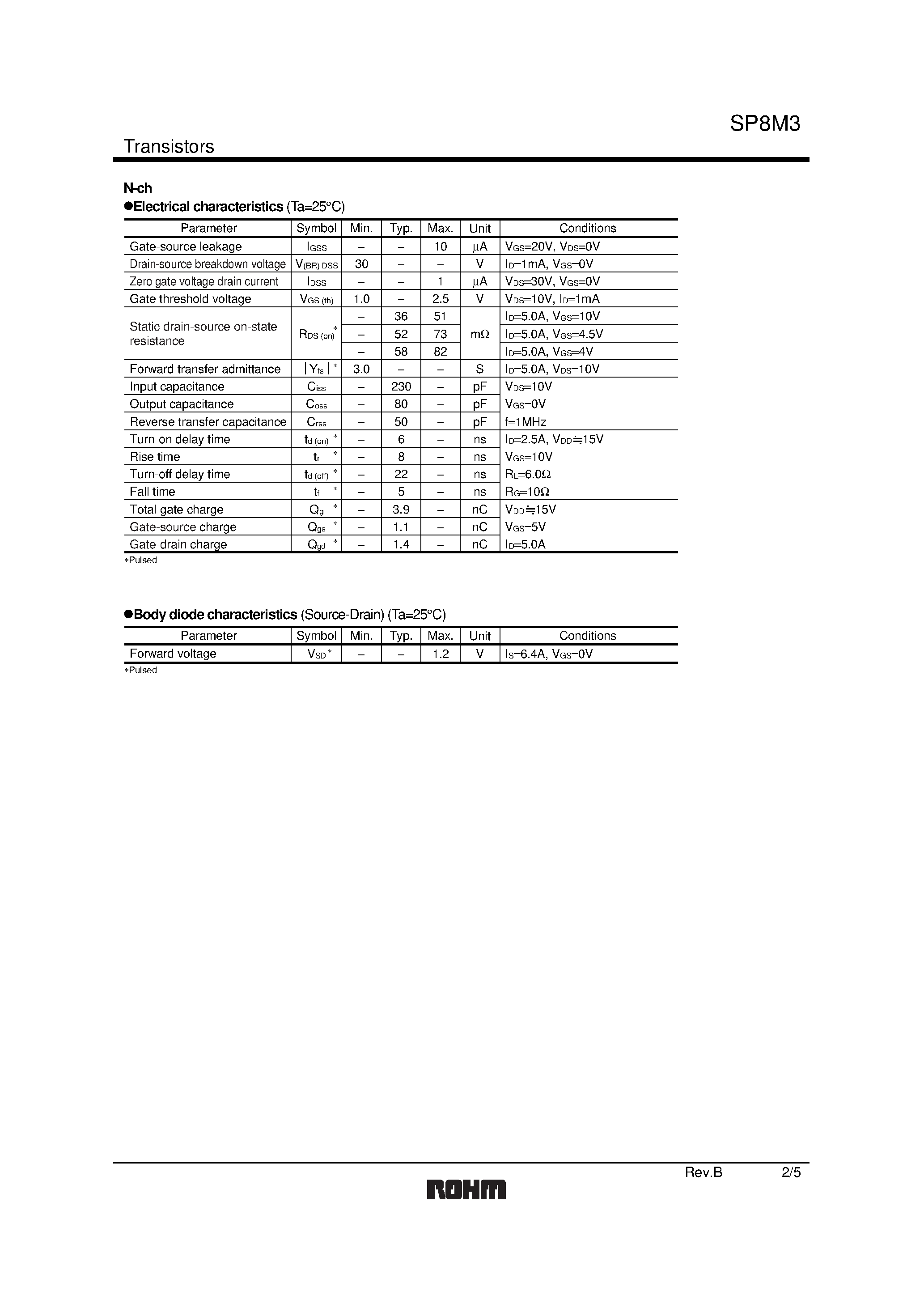 Даташит на микросхему SP8M3 страница 2 Даташит SP8M3 - 4V Drive Nch + Pch MOS FET страница 2
