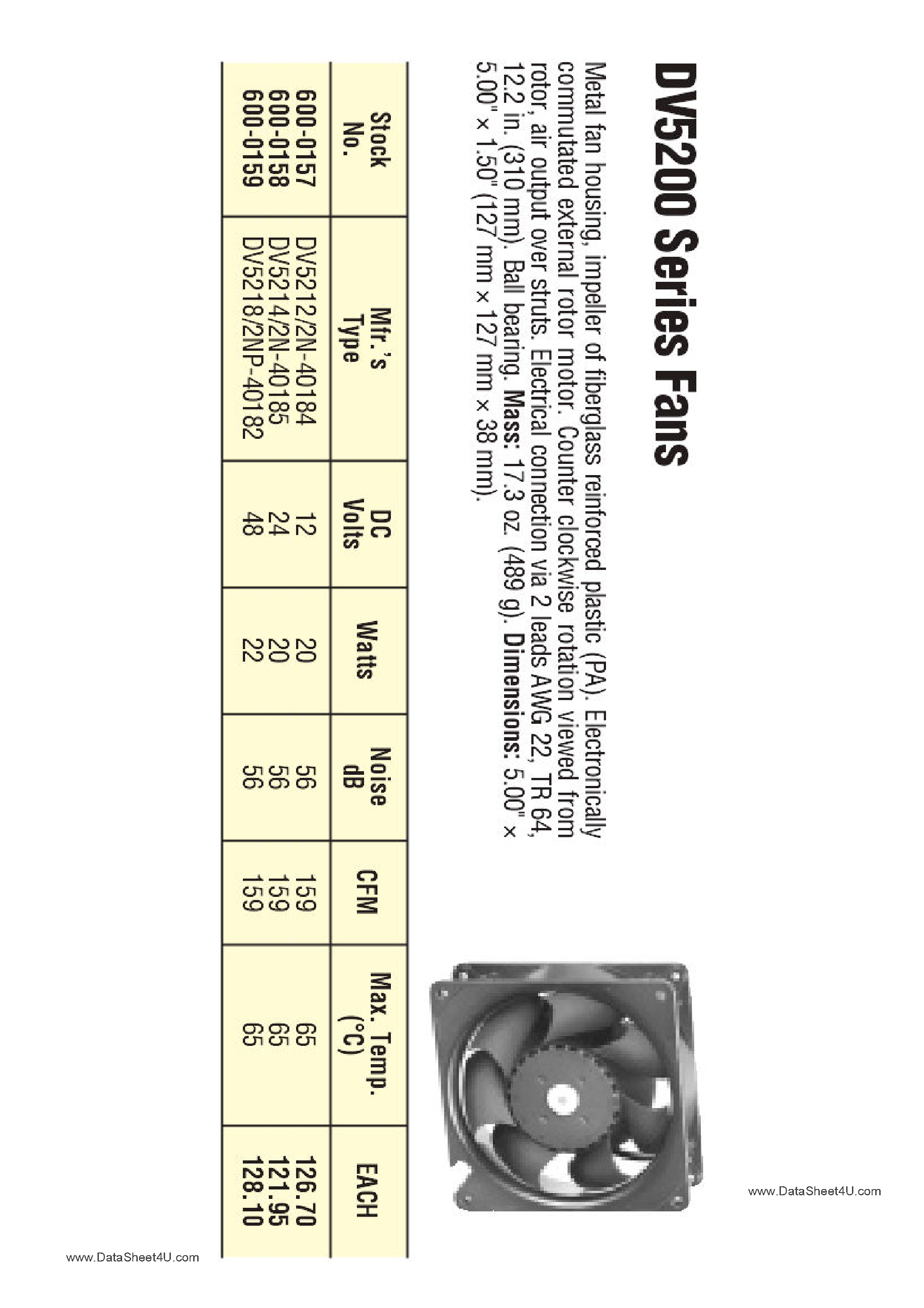 Datasheet DV5212/2N - (DV5200 Series) Fans page 1
