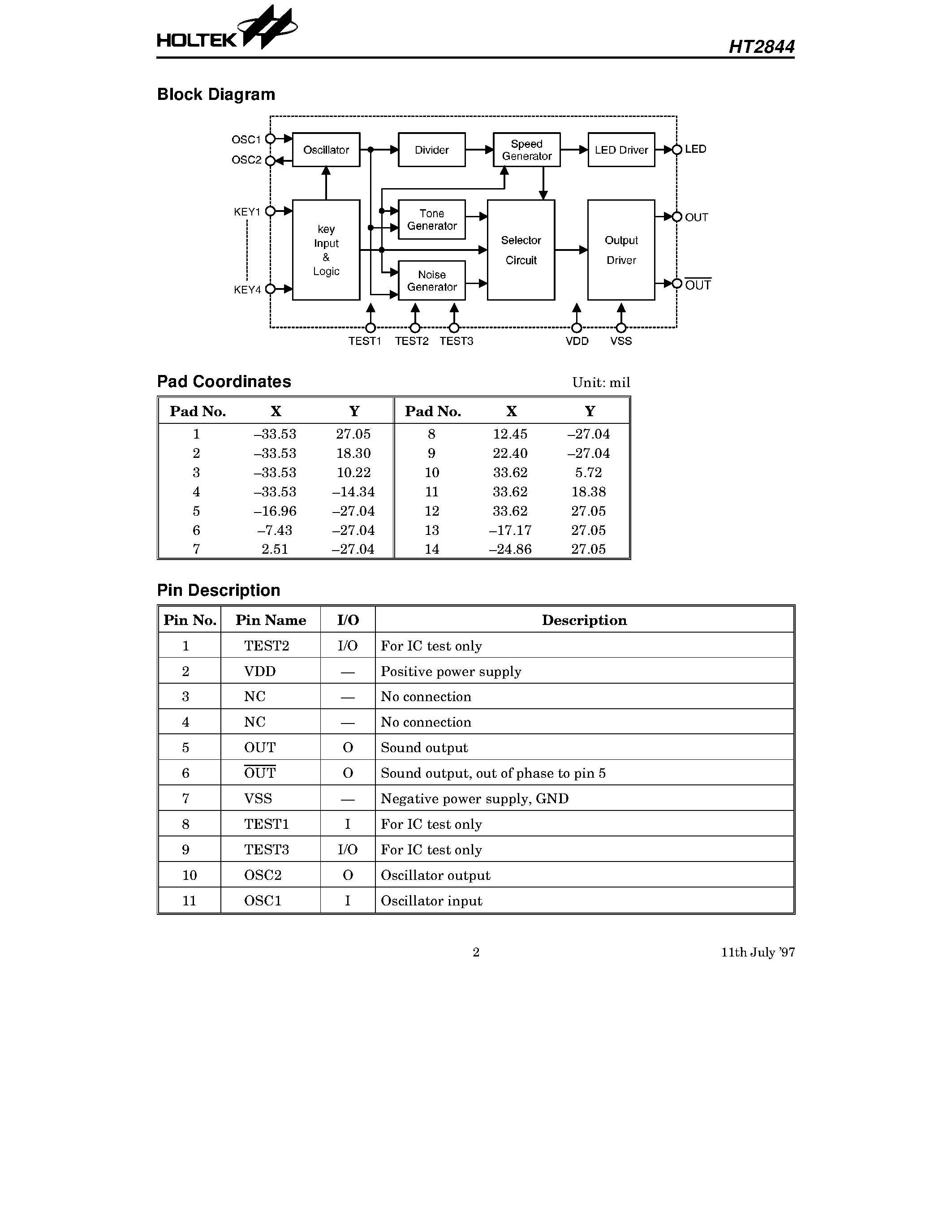 Даташит HT2844 - 4-Sound Generator страница 2