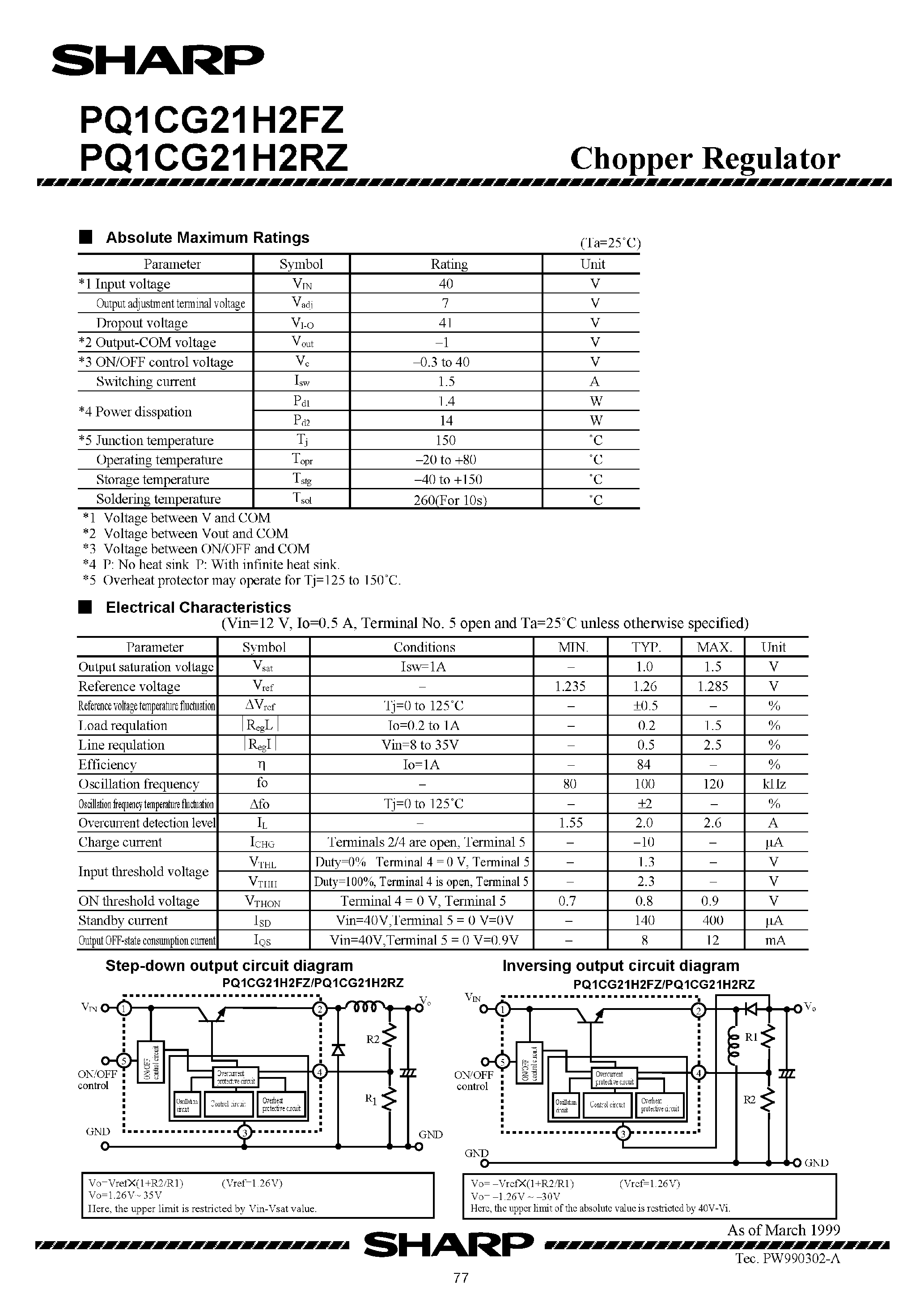 Datasheet PQ1CG21H2FZ - (PQ1CG21H2FZ / PQ1CG21H2RZ) Chopper Regulator in a TO-220 Package page 2