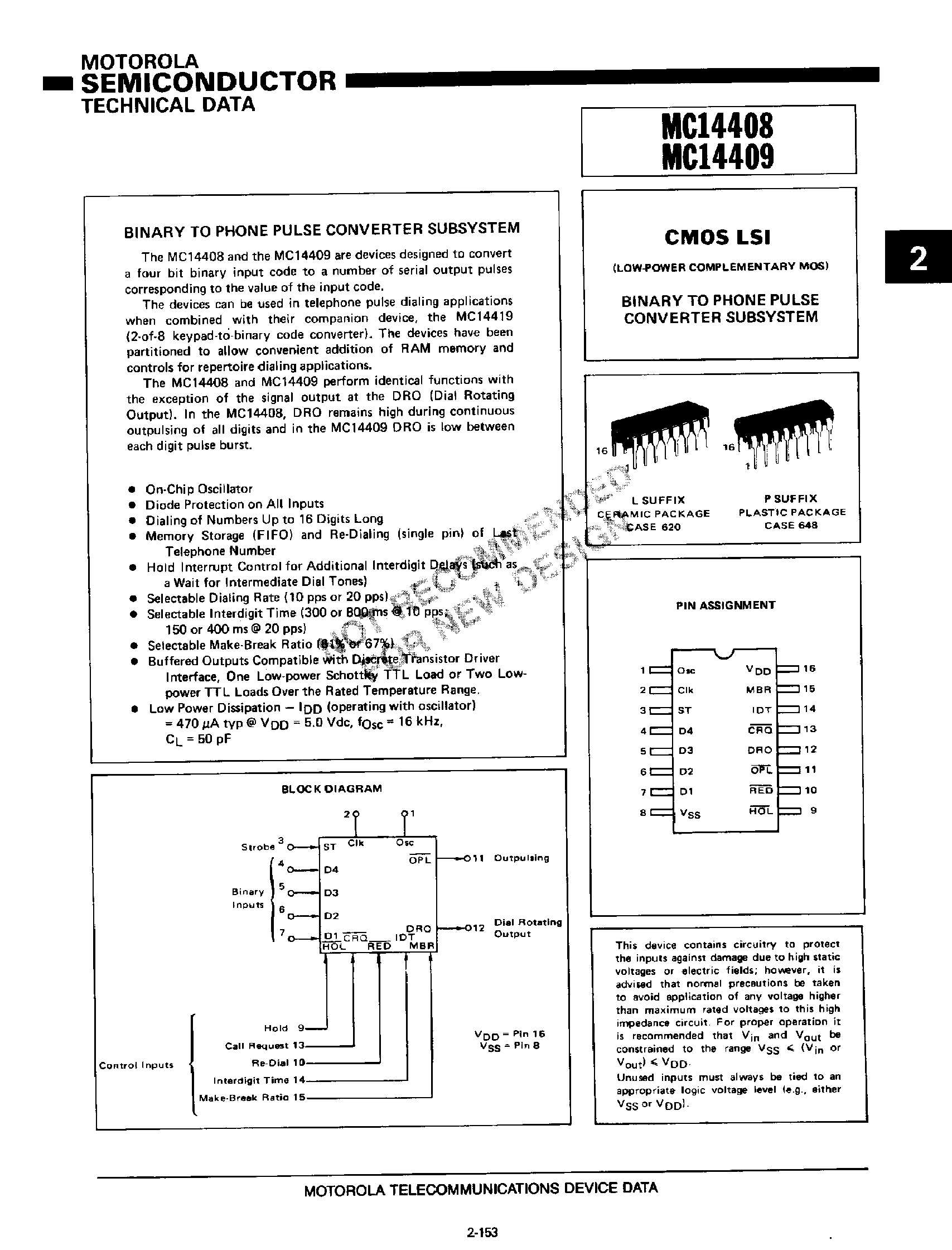 Datasheet MC14408 - (MC14408 / MC14409) CMOS LSI page 1