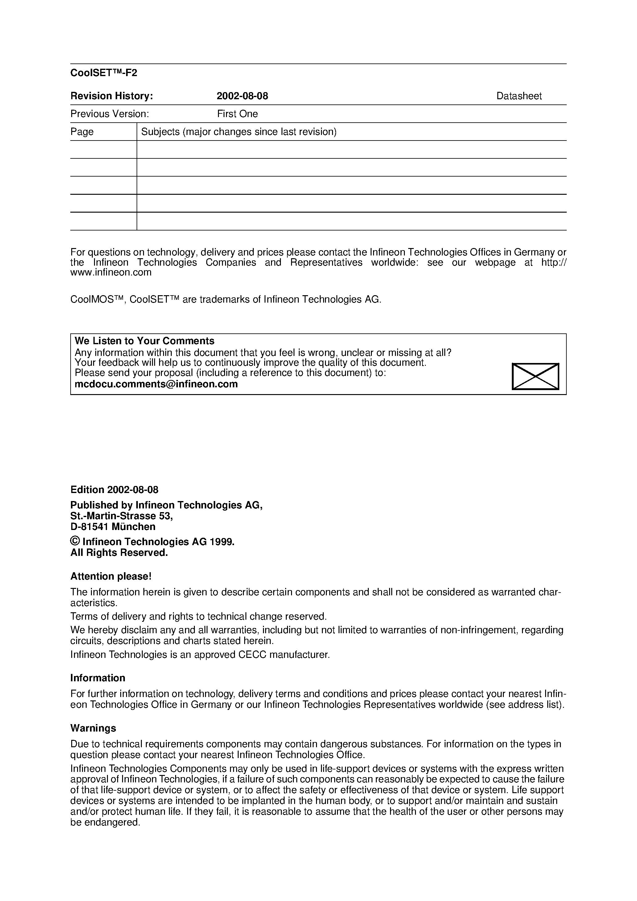 Datasheet ICE2A0565 page 2 Datasheet ICE2A0565 - (ICE2xxxx) Second Generation Integrated Power Ics With Enhanced Protection Features And Lowest Standby page 2