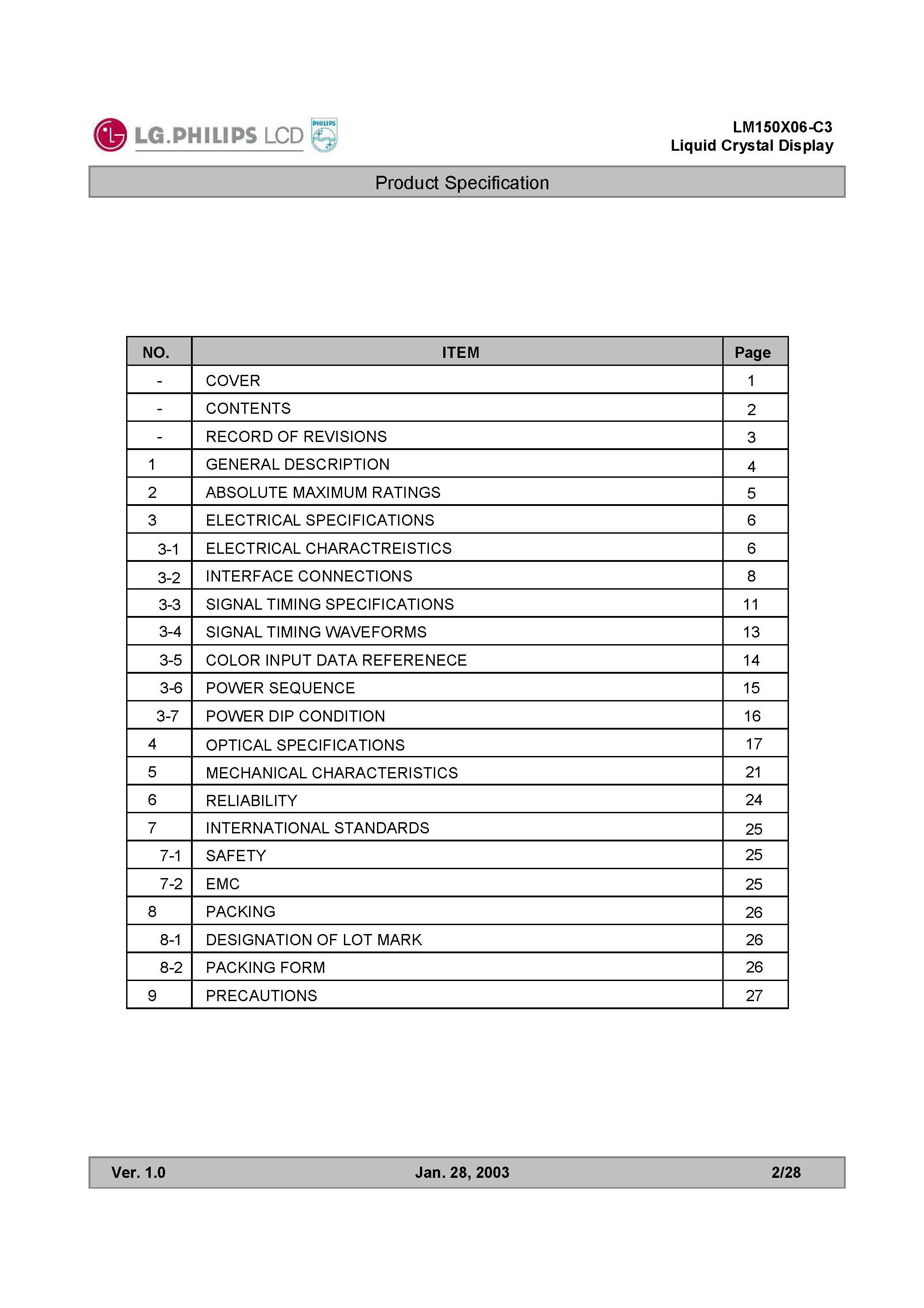 Даташит LM150X06-C3 - COLOR ACTIVE MATRIX LIQUID CRYSTAL DISPLAY страница 2