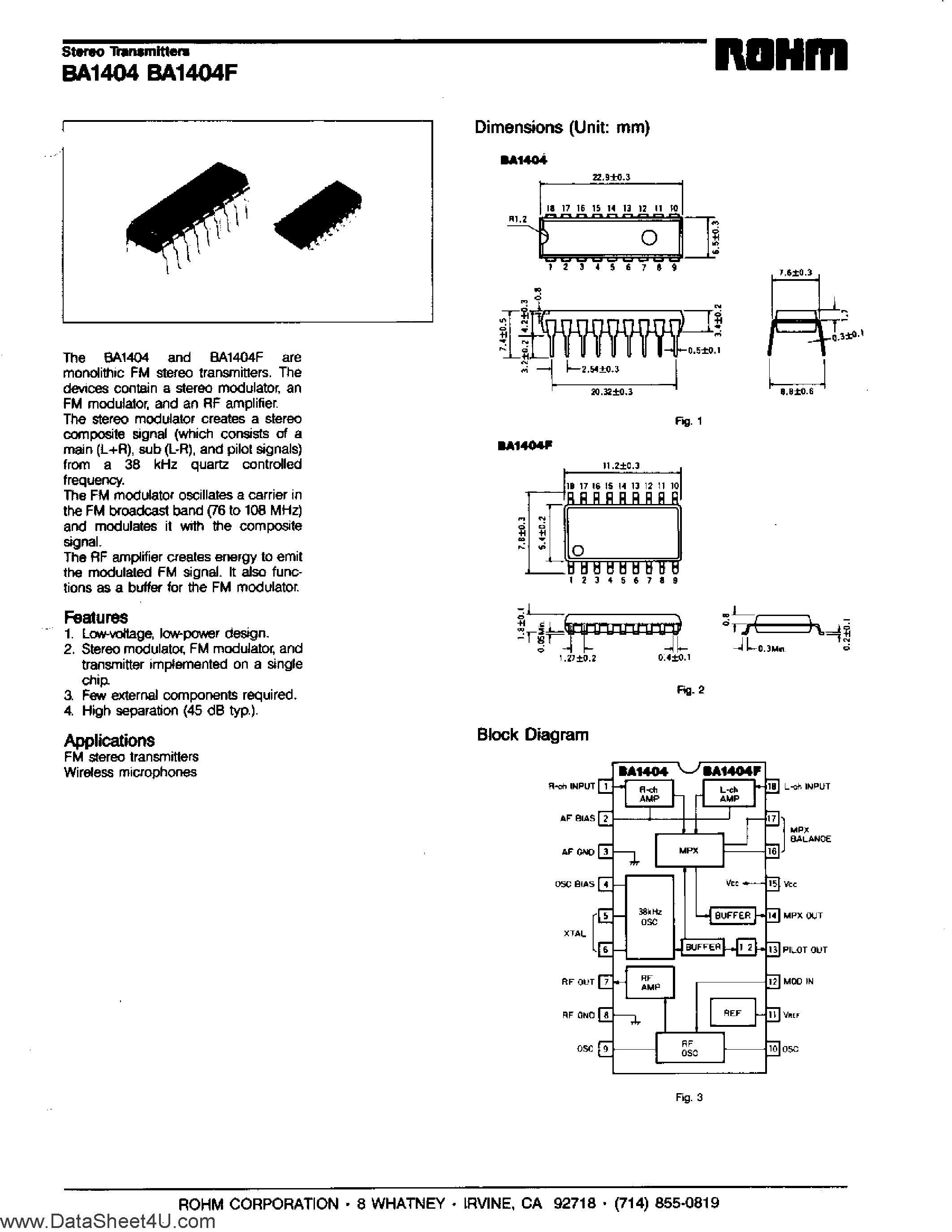 Даташит BA1404 - Stereo Transmitters (English Version) страница 1