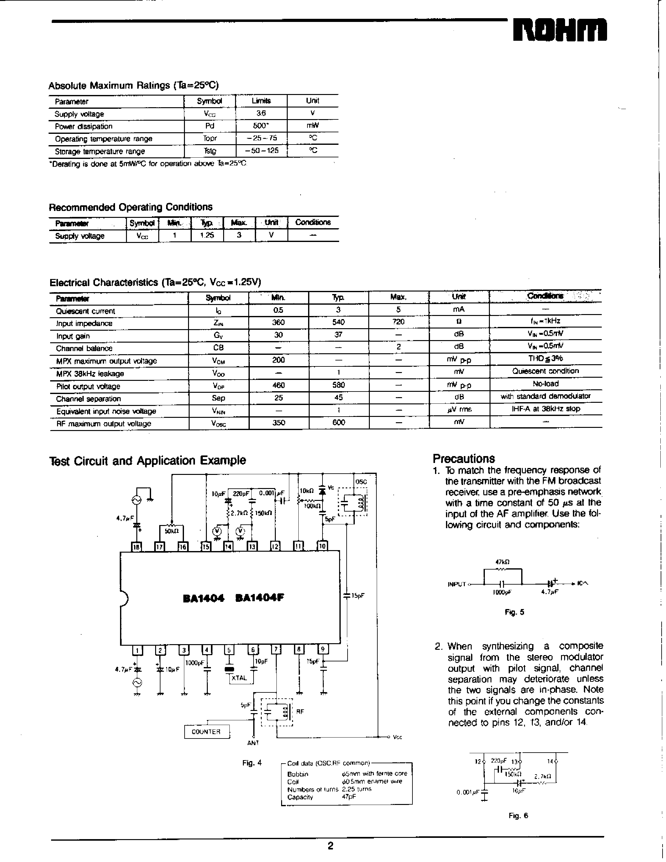 Даташит на микросхему BA1404 страница 2 Даташит BA1404 - Stereo Transmitters (English Version) страница 2