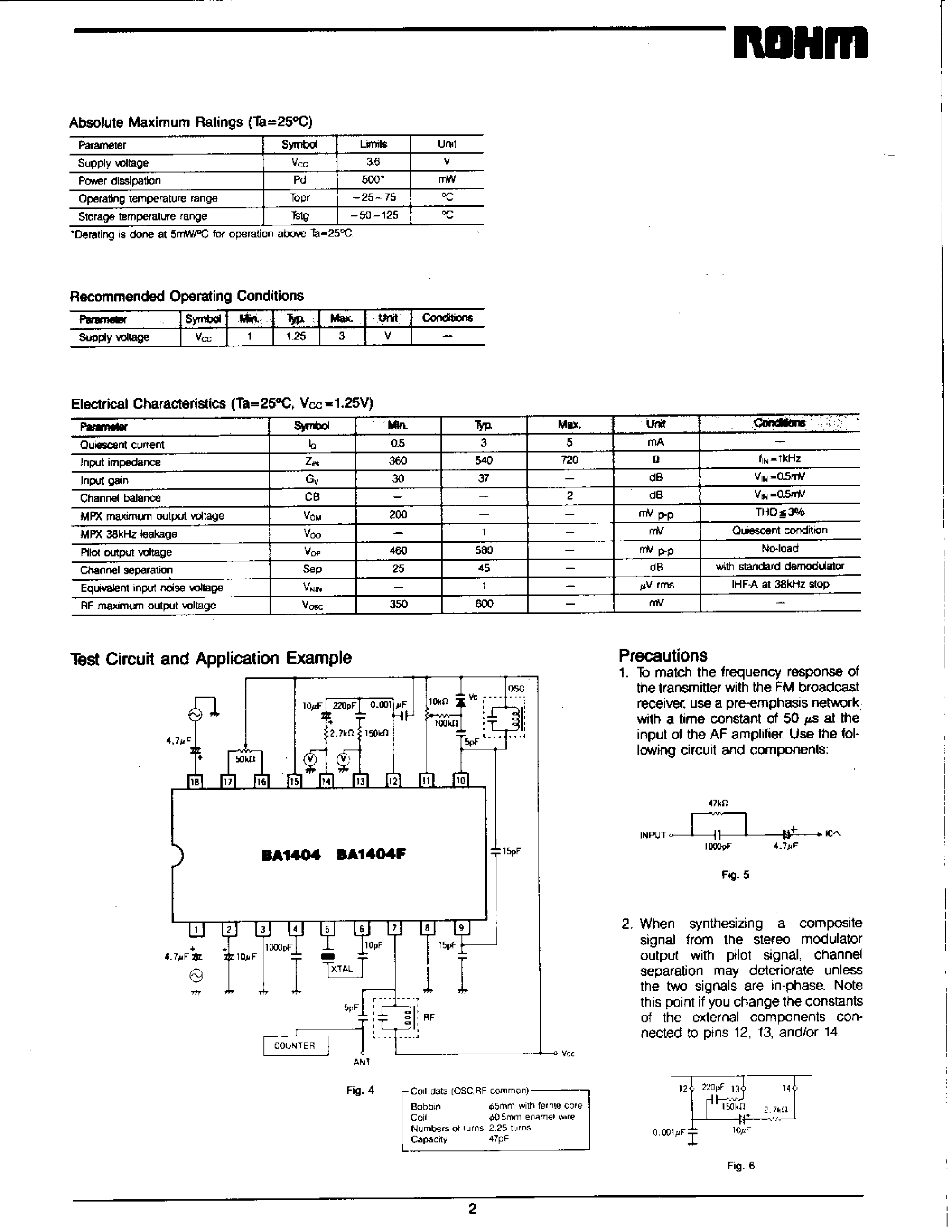 Даташит BA1404 - Stereo Transmitters (English Version) страница 2