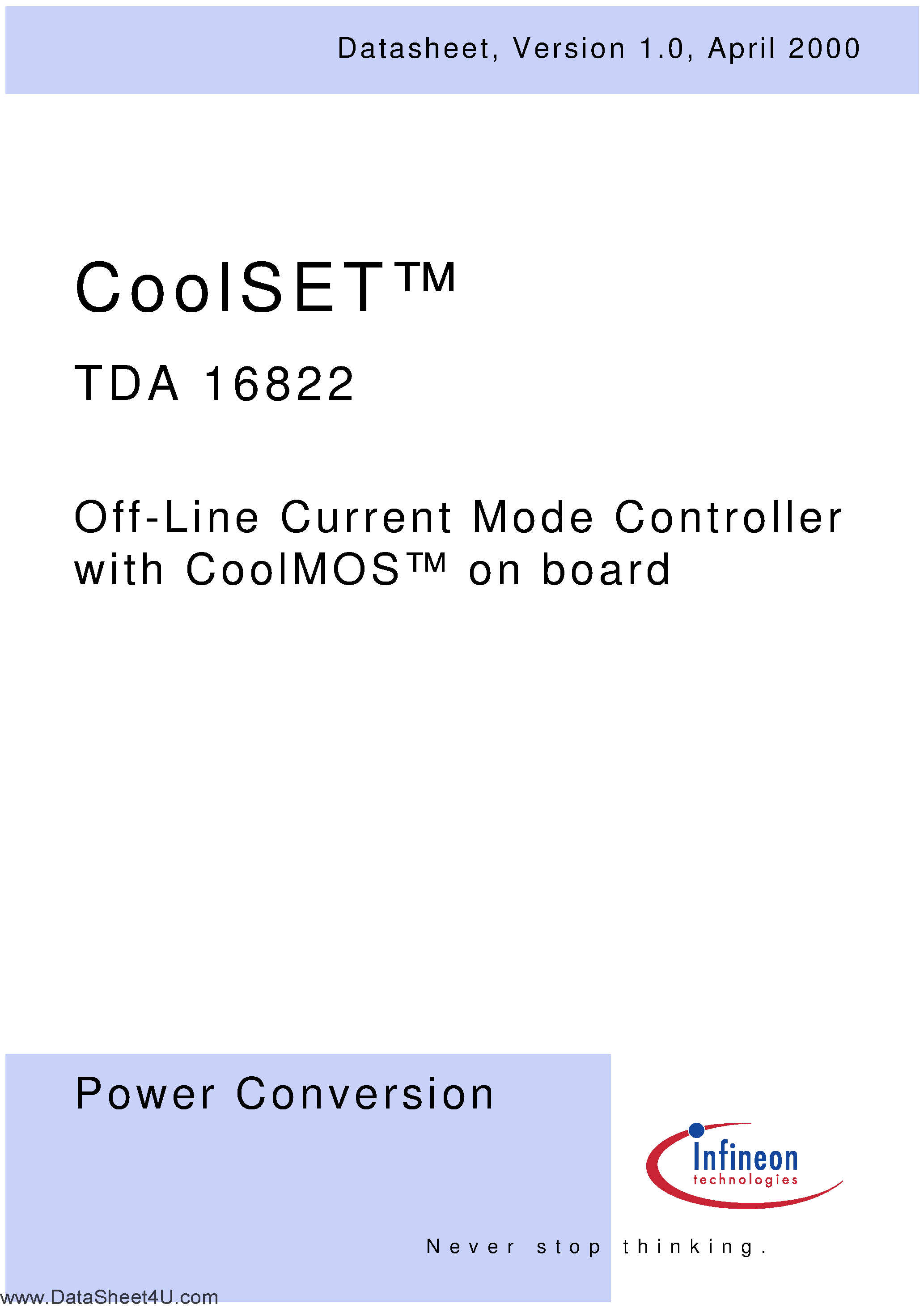 Даташит на микросхему TDA16822 страница 1 Даташит TDA16822 - Off-Line Current Mode Controller страница 1