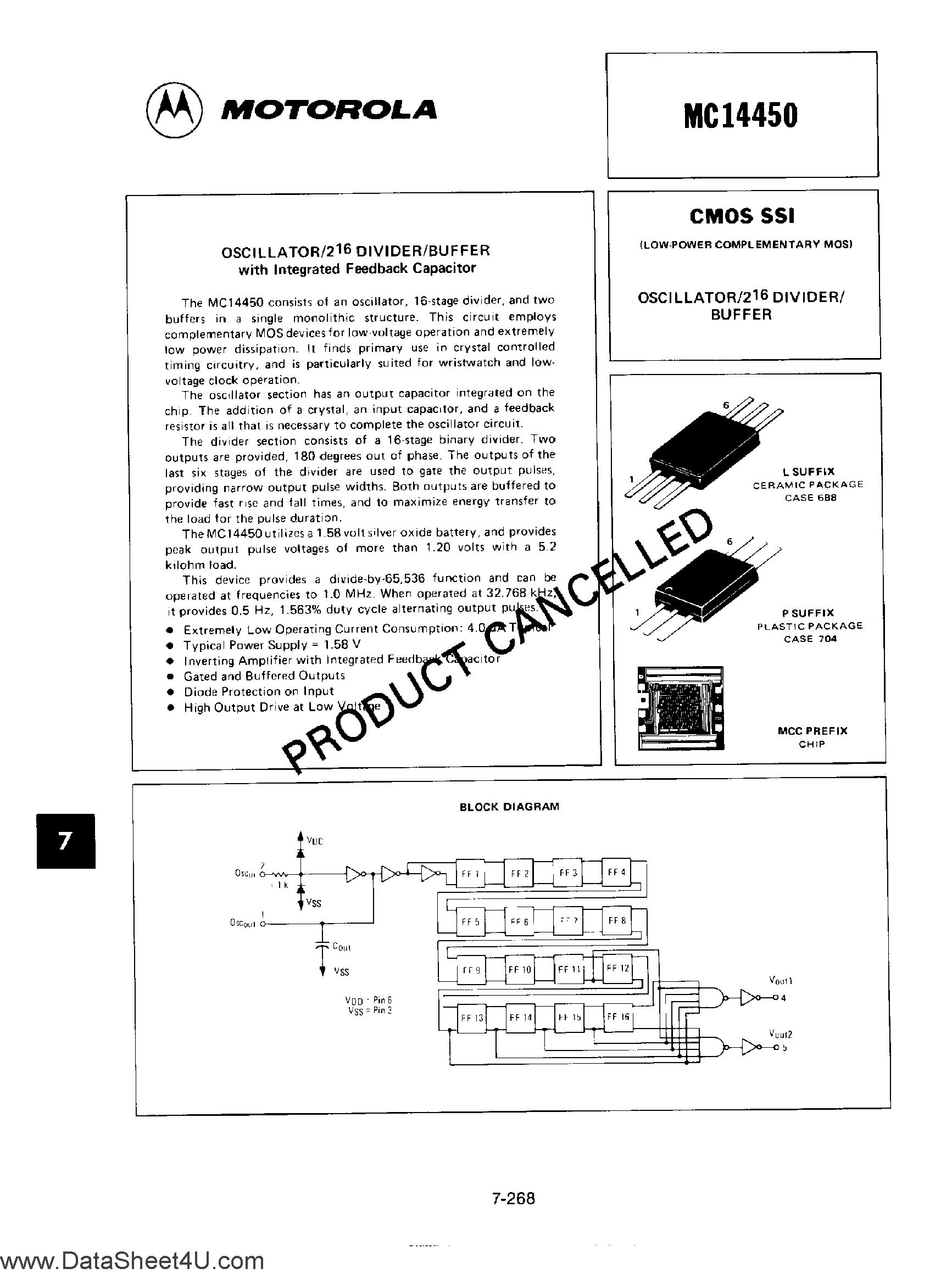 Даташит MC14450 - Oscillator / Divider / Buffer страница 1