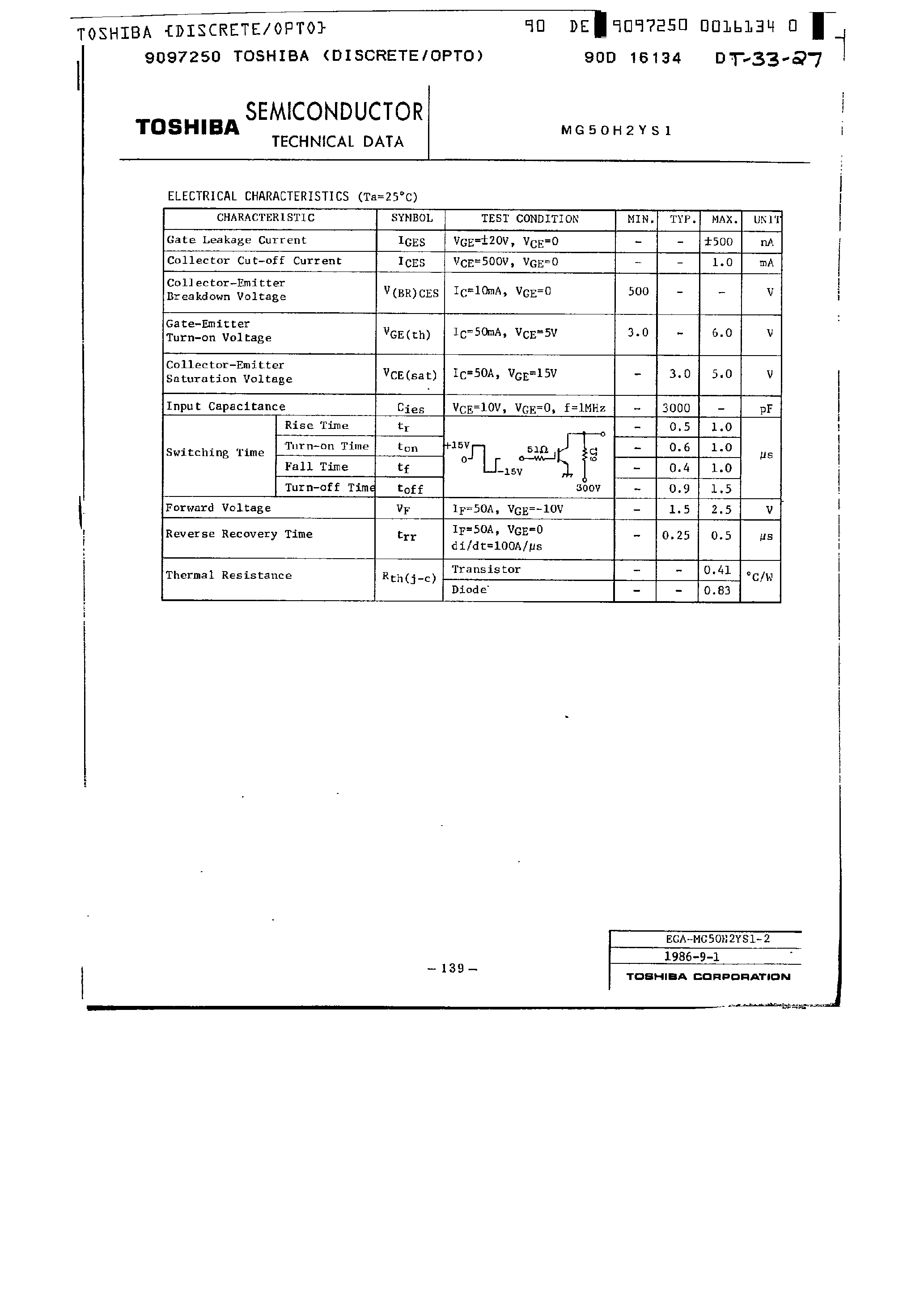 Datasheet MG50H2YS1 - High Power Switching Application / Silicon N-Channel IGBT page 2
