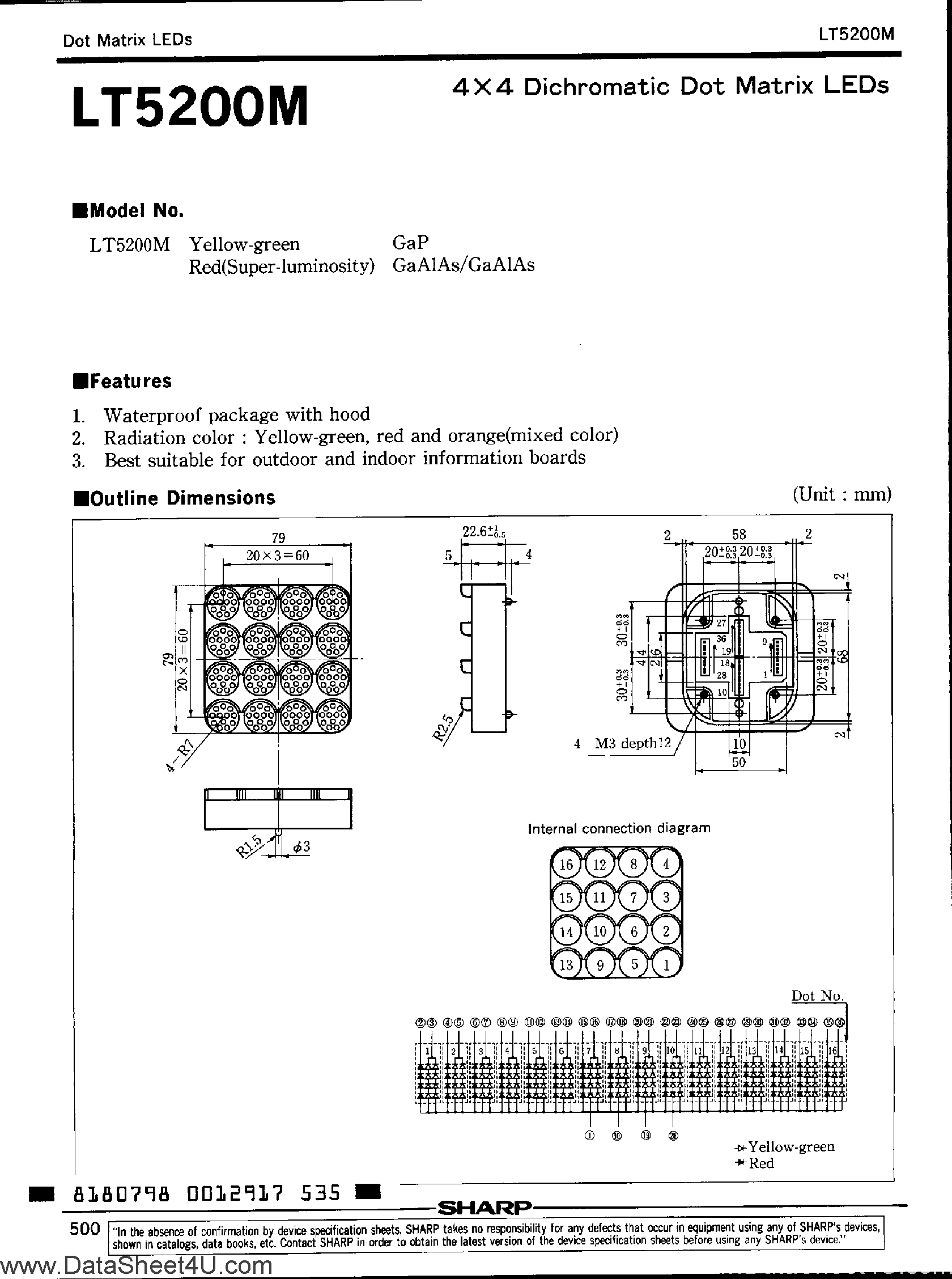 Datasheet LT5200M page 1 Datasheet LT5200M - 4 x 4 Dichromatic Dot Matrix LEDs page 1