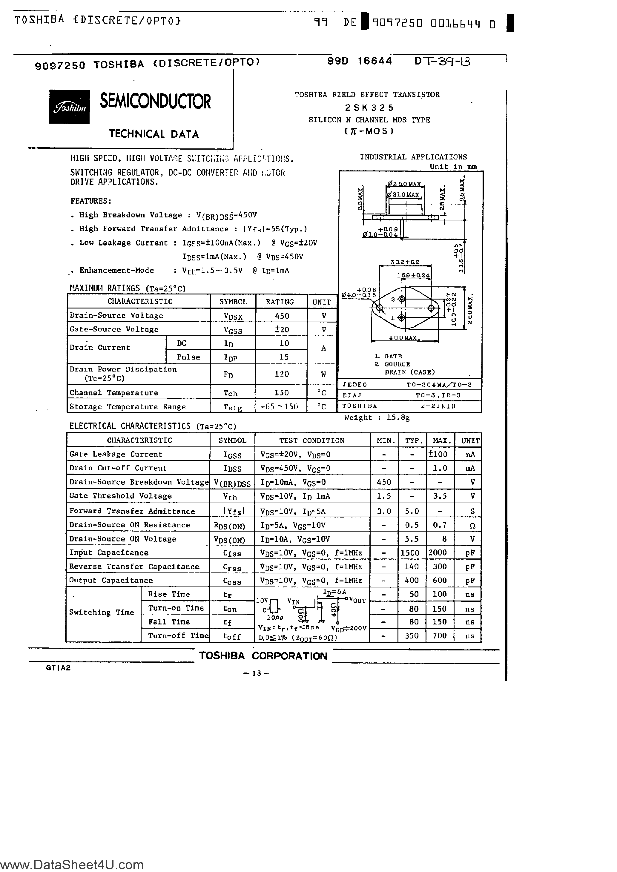 Datasheet 2SK325 page 1 Datasheet 2SK325 - Silicon N-Channel MOS Type page 1