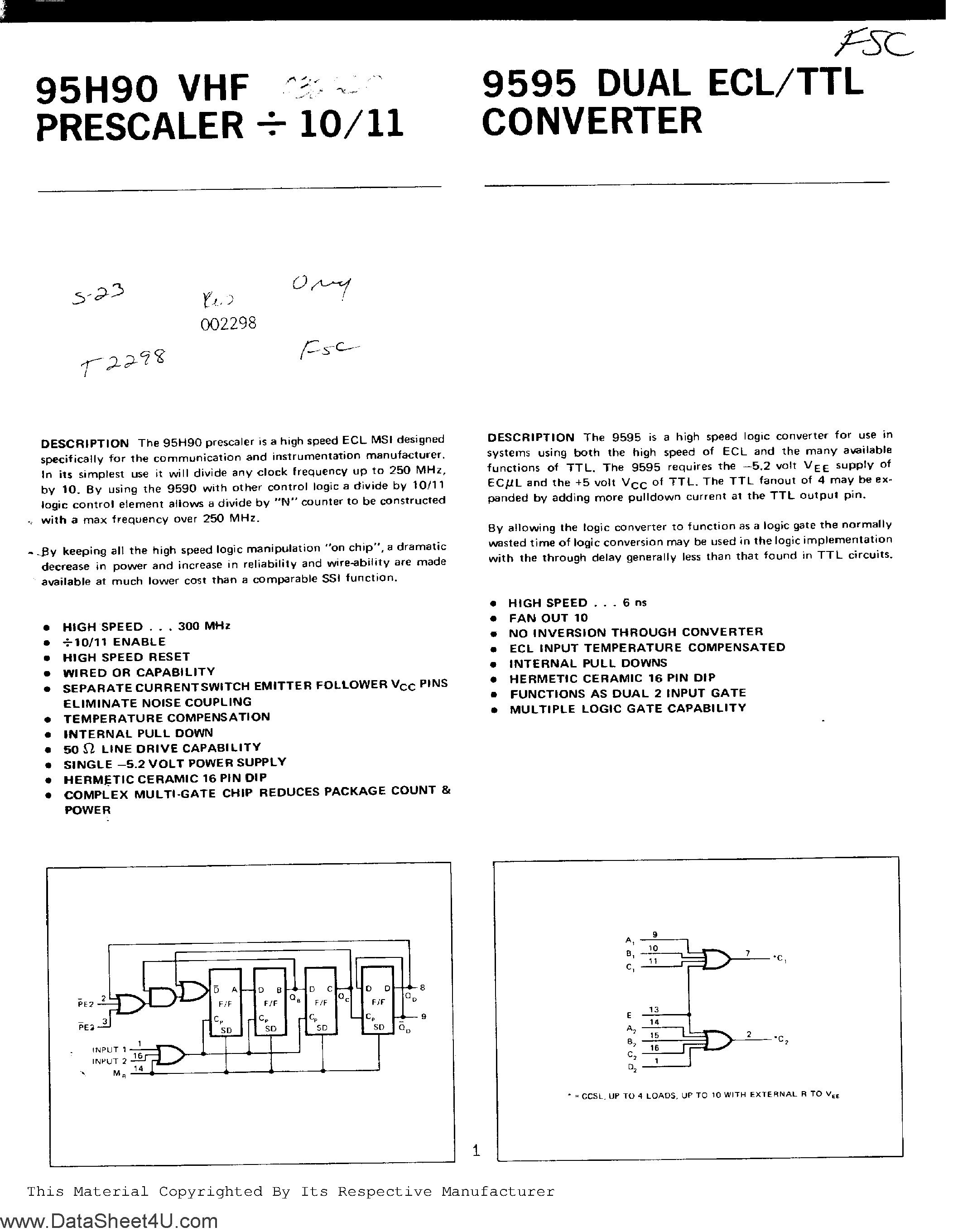 Datasheet 95H90 - VHF Prescaler page 1