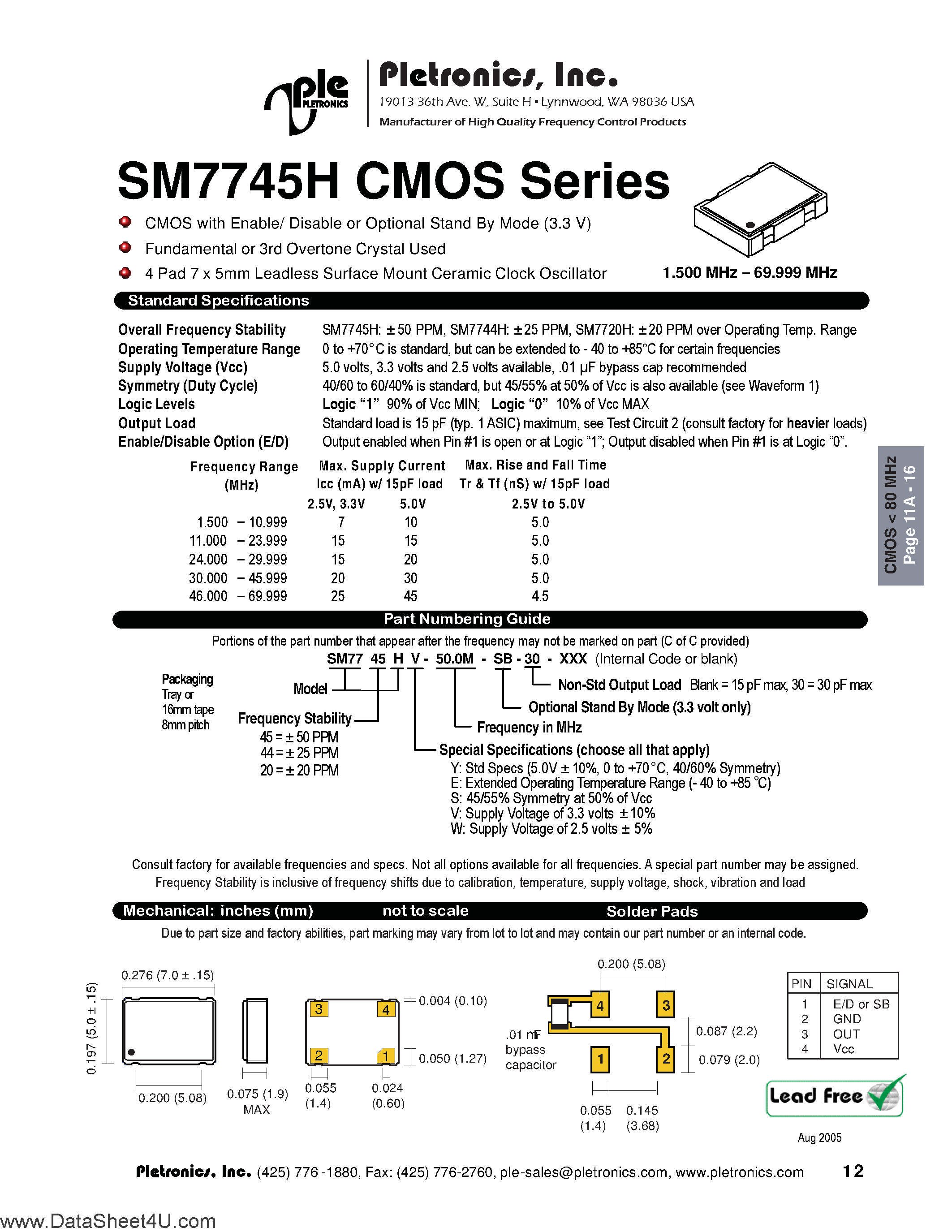 Datasheet SM7745H page 1 Datasheet SM7745H - CMOS COMPATIBLE WITH TRI-STATE OUTPUT page 1
