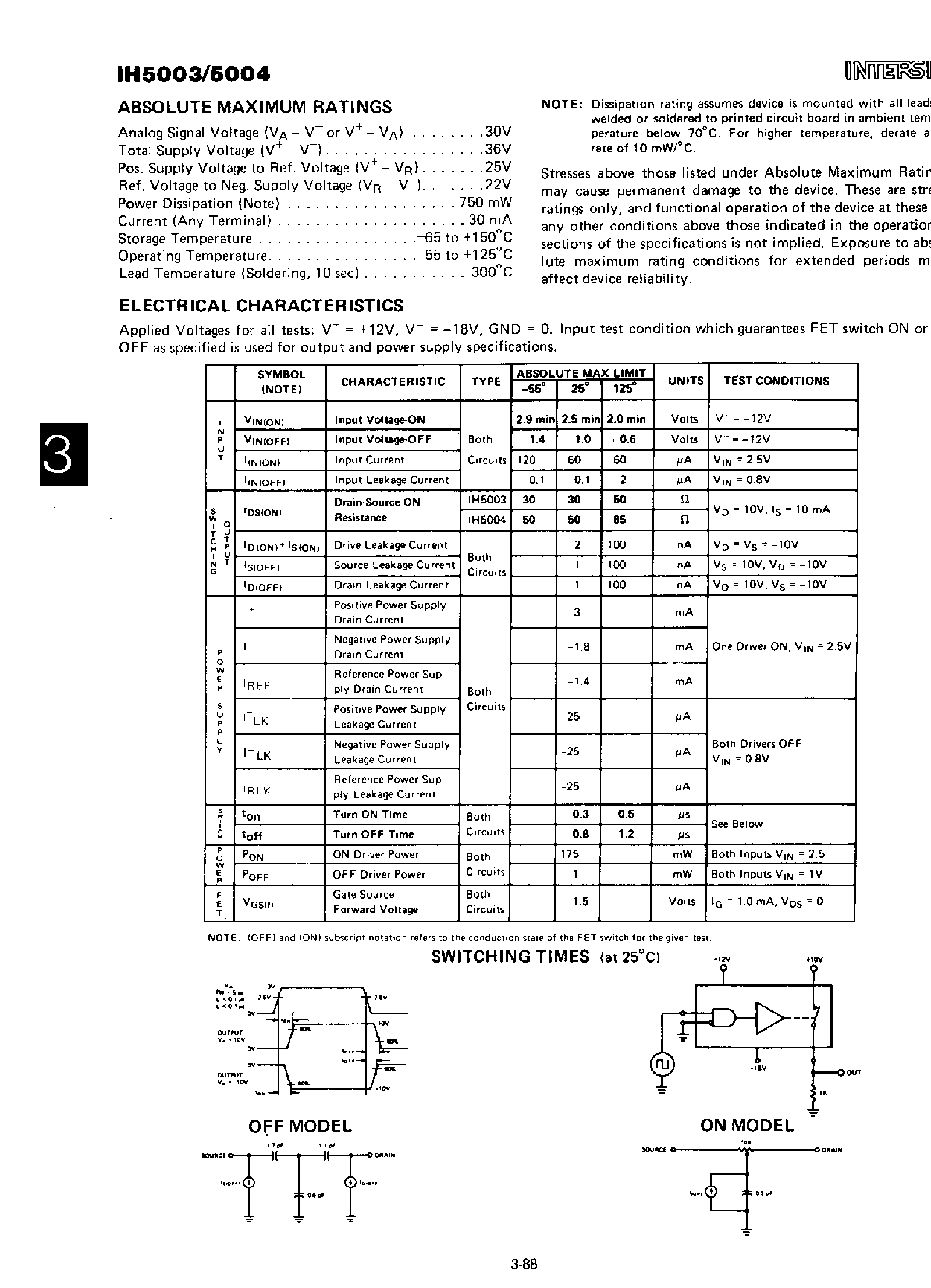Datasheet IH5003 page 2 Datasheet IH5003 - (IH5003 / IH5004) 2-Channel Drivers page 2