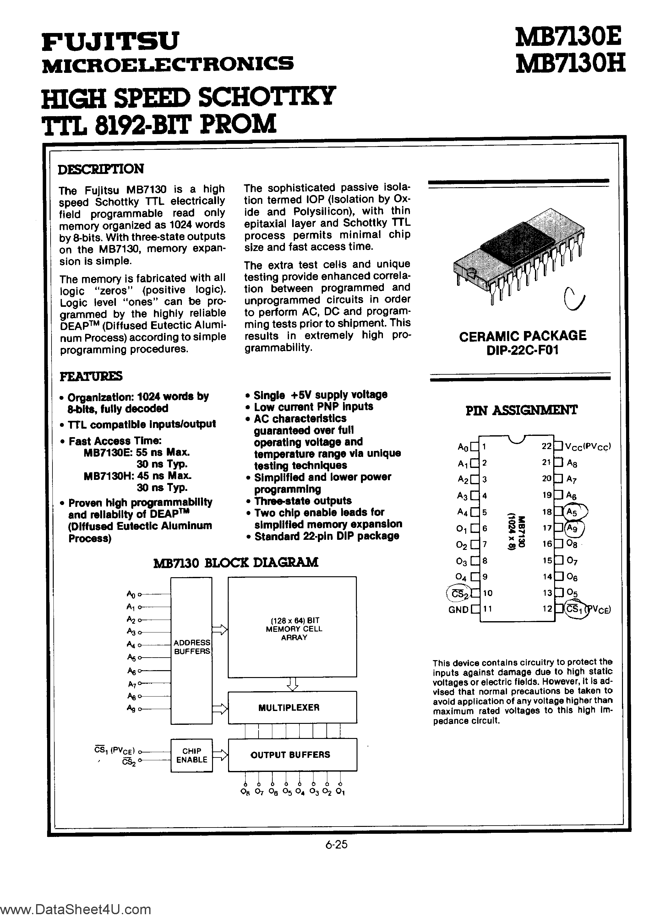 Datasheet MB7130 - High Speed Schottky TTL PROM page 1