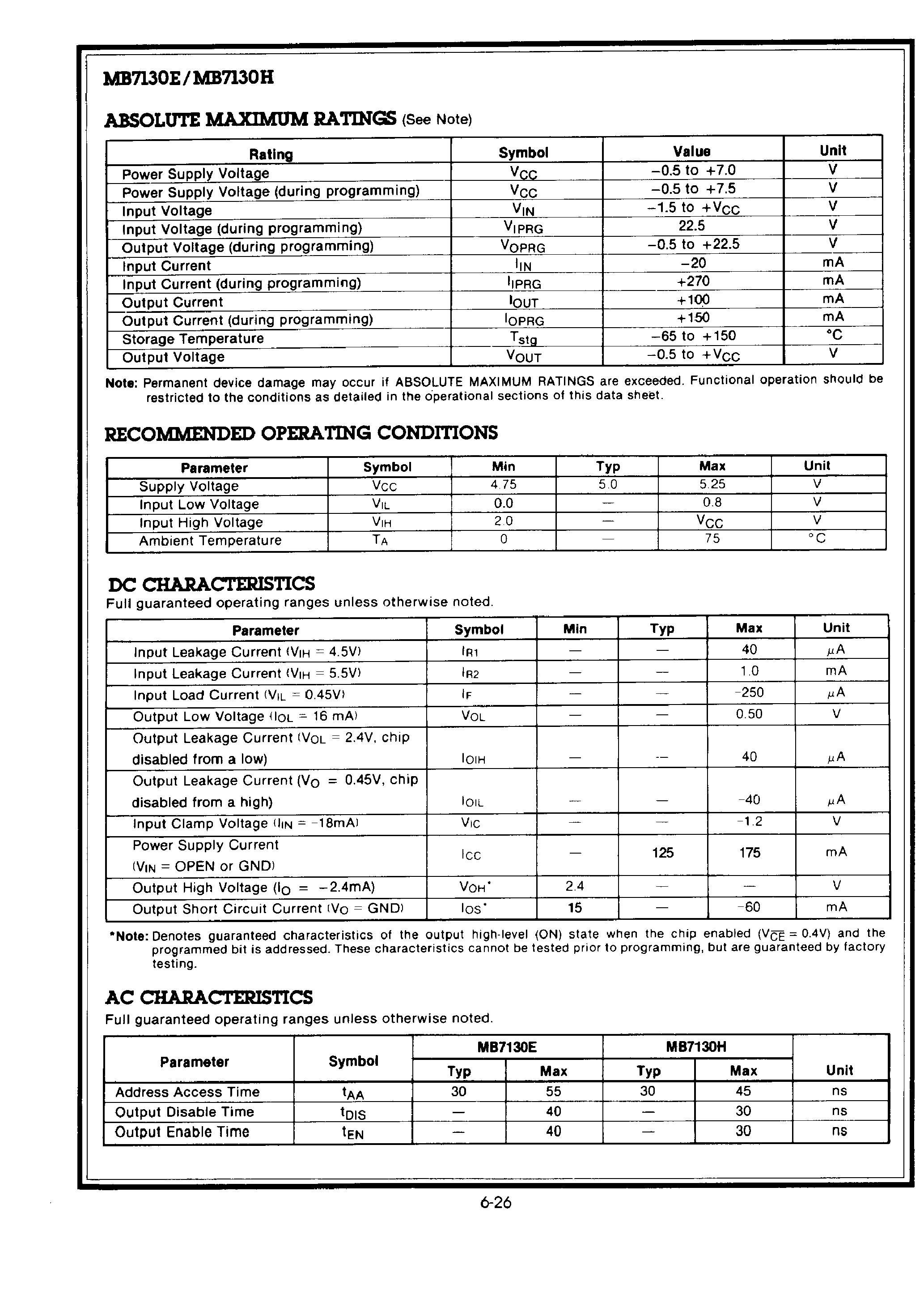 Datasheet MB7130 - High Speed Schottky TTL PROM page 2