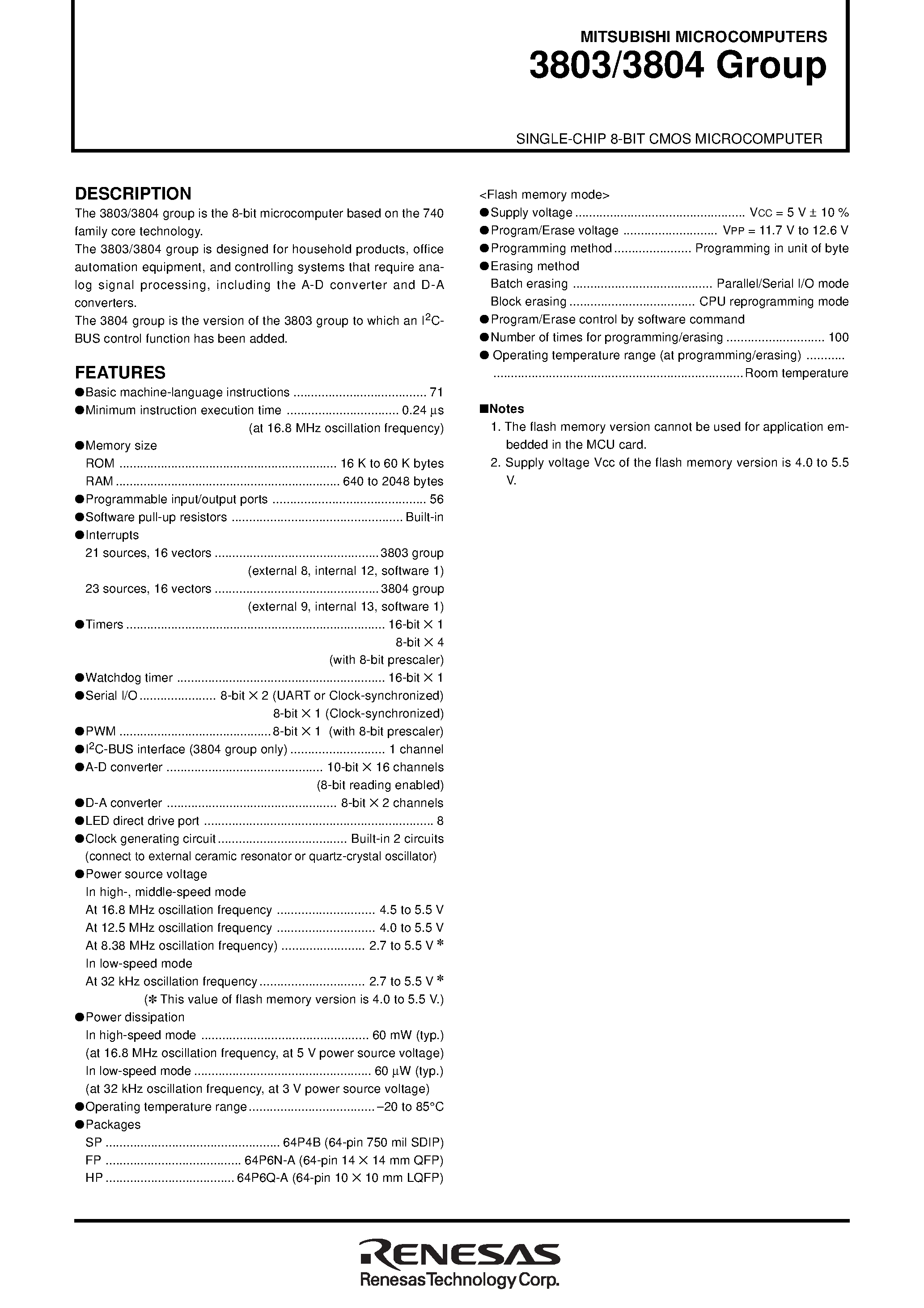 Datasheet M38030 - (M3803x / M3804x) SINGLE-CHIP 8-BIT CMOS MICROCOMPUTER page 2