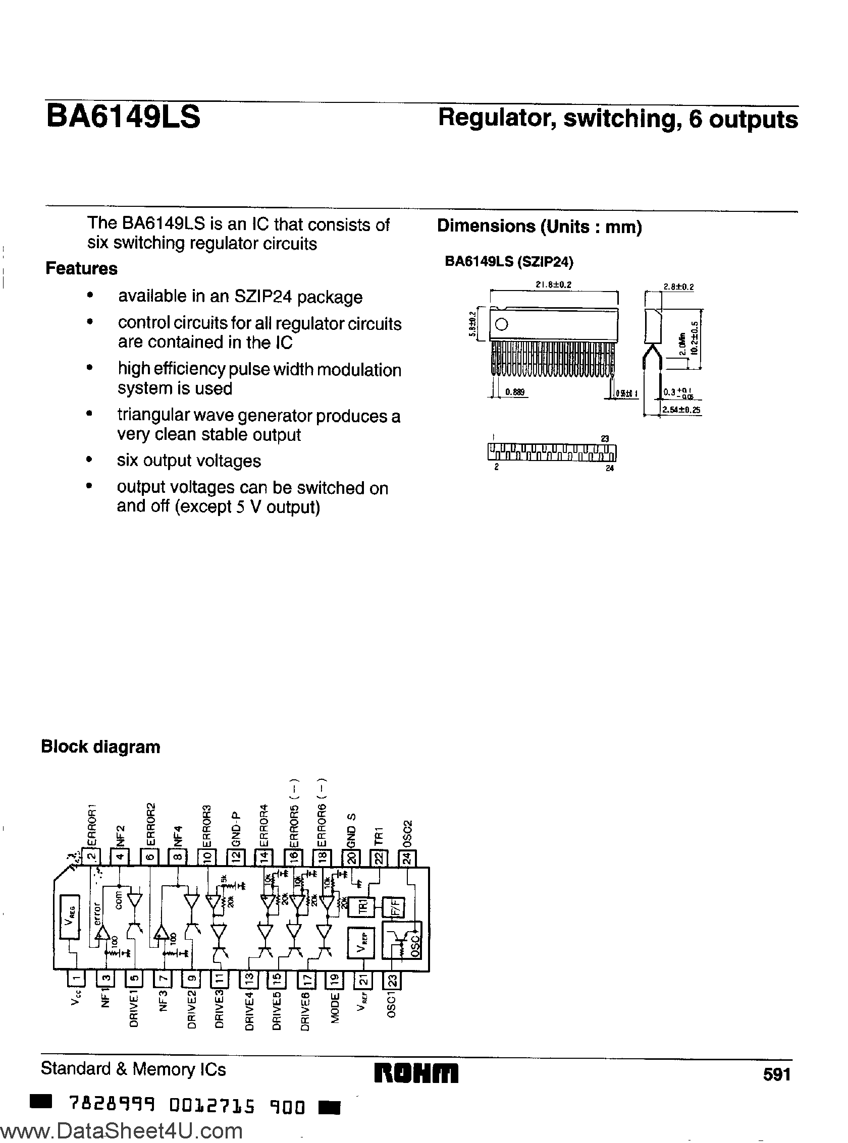 Datasheet BA6149LS - 6-OUTPUT SWITCHING REGULATOR page 1