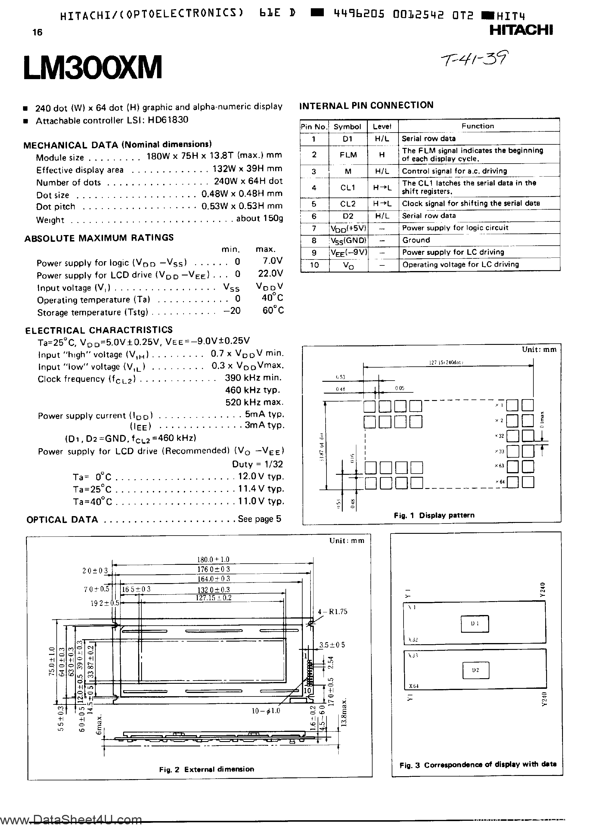 Даташит LM300XM - LCD DOT MATRIX GRAPHIC DISPLAY MODULE страница 1