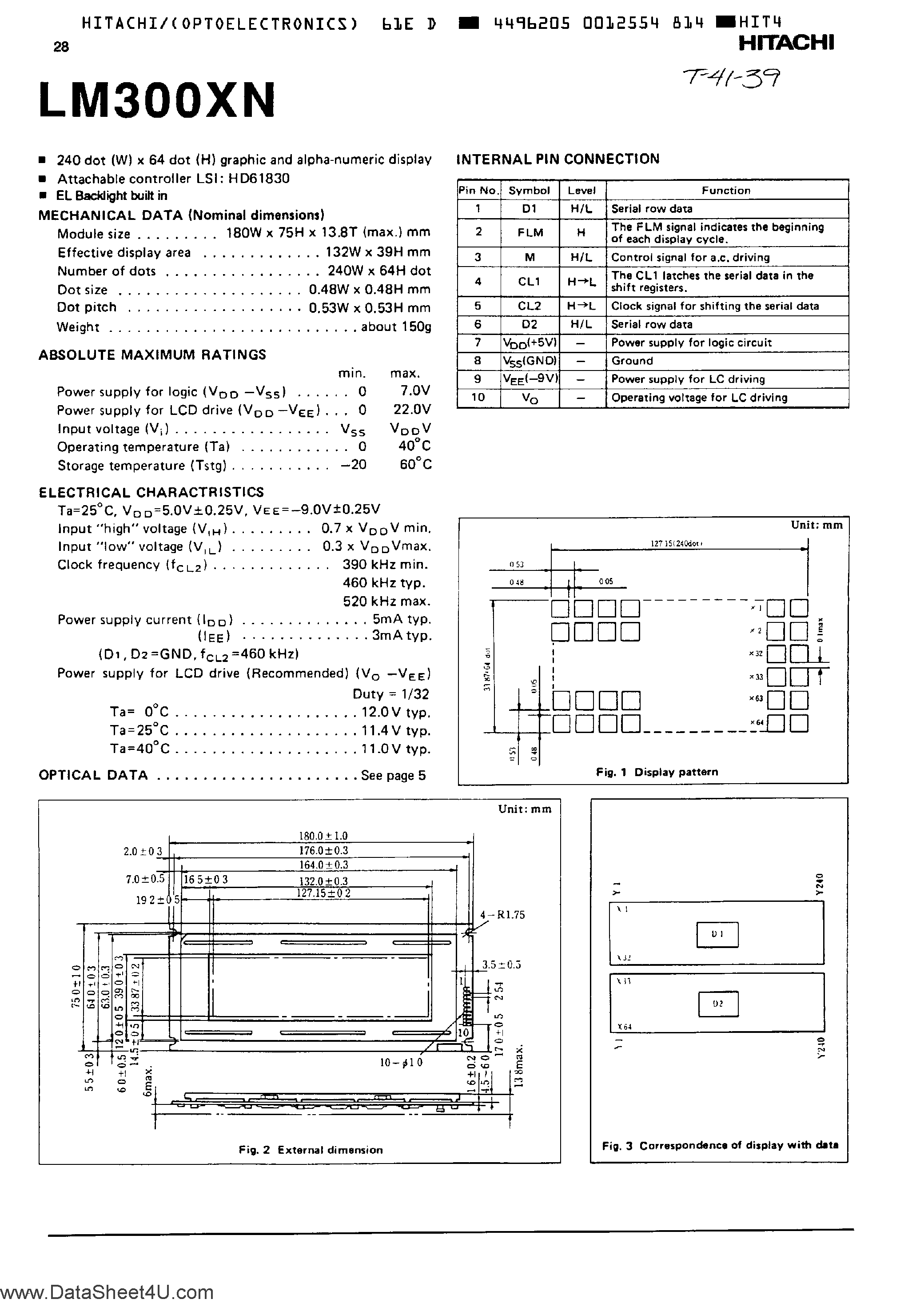 Даташит LM300XN - LCD DOT MATRIX GRAPHIC DISPLAY MODULE страница 1