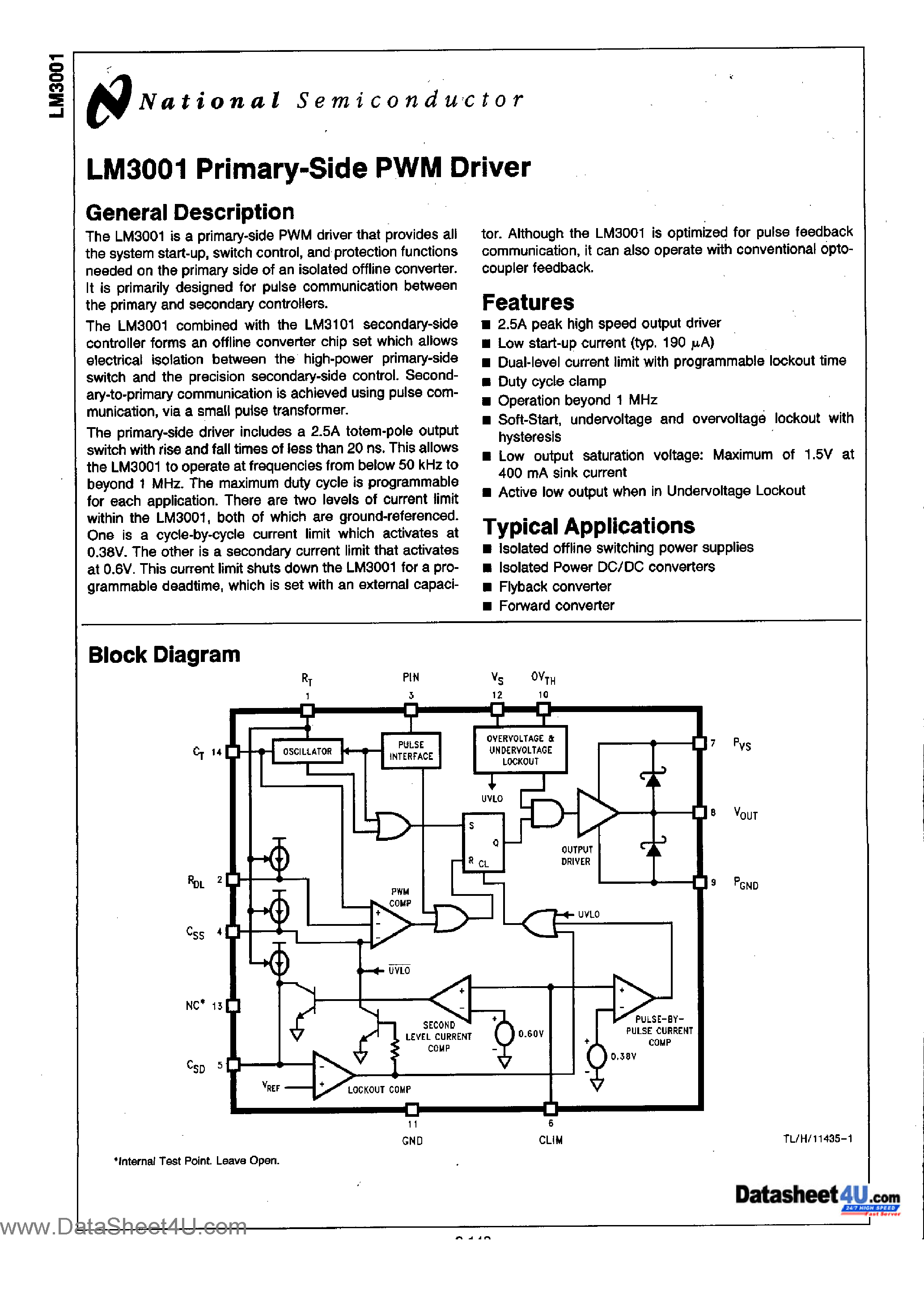 Даташит LM3001 - Primary Side PWM Driver страница 1