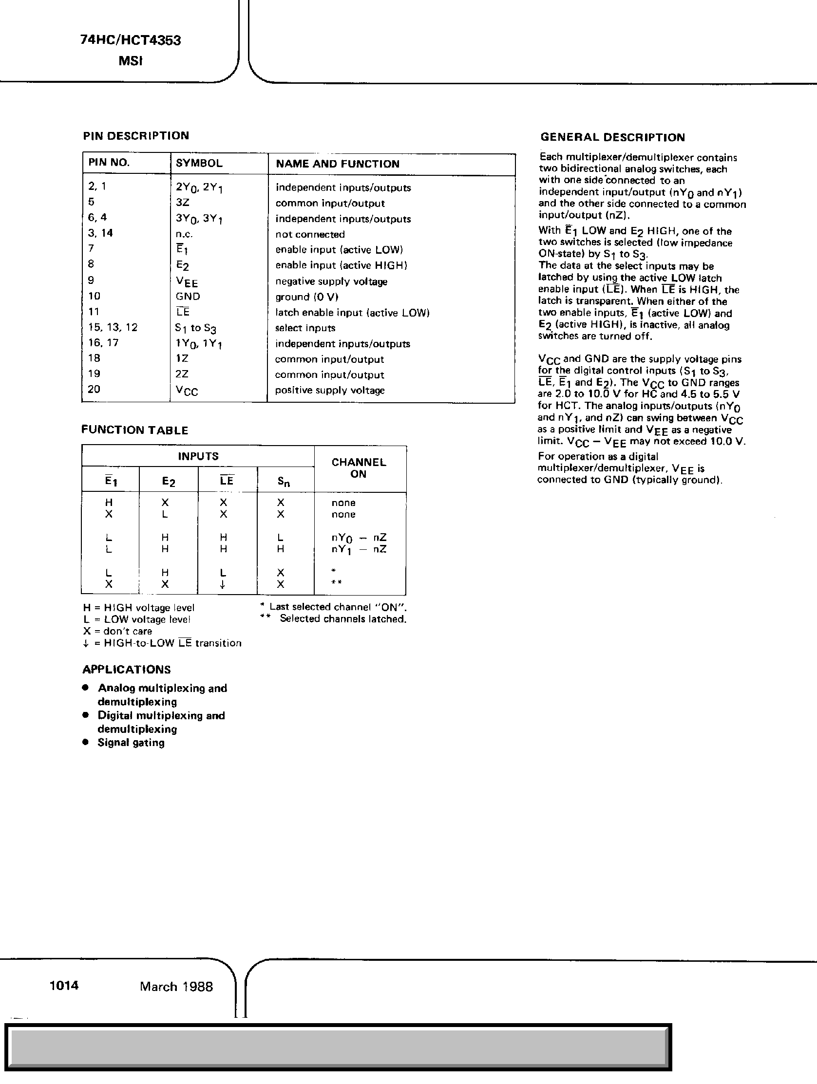 Datasheet PC74HCT4352 - Dual 4-Channel Analog Multiplexer / Demultiplexer page 2