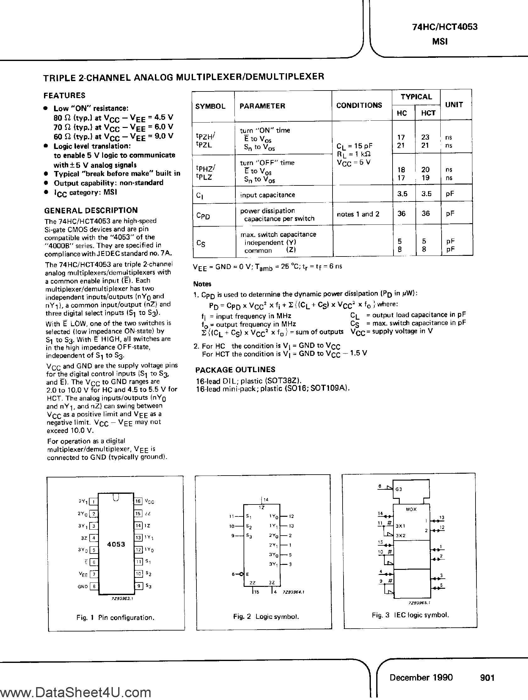 Datasheet PC74HC4053 - (It is accurate) Triple 2-Channel Analog Multiplexer / Demultiplexer page 1