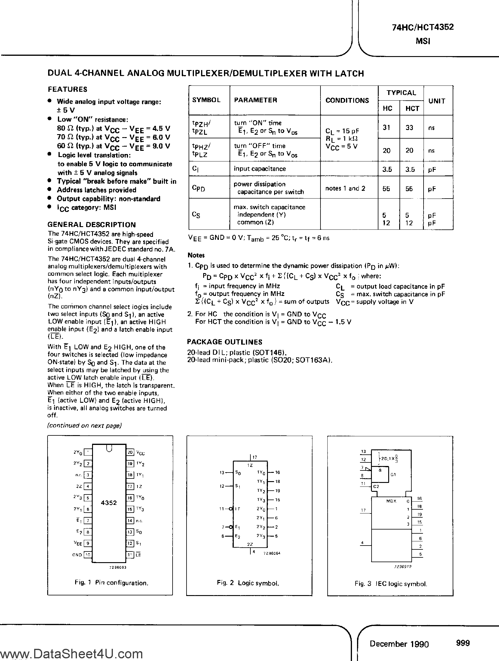 Datasheet PC74HC4352 - (It is accurate) Dual 4-Channel Analog Multiplexer / Demultiplexer page 1