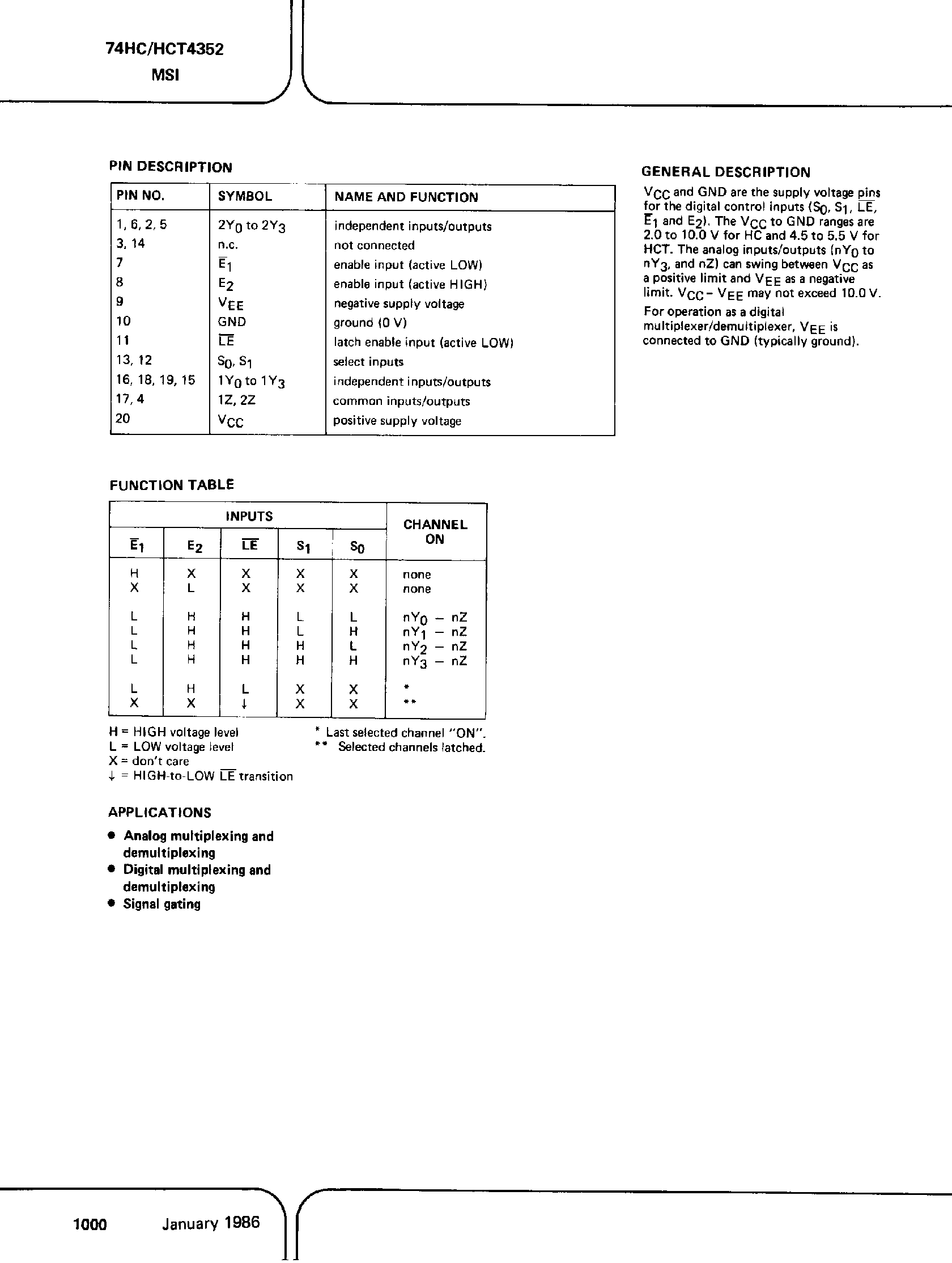 Datasheet PC74HC4352 - (It is accurate) Dual 4-Channel Analog Multiplexer / Demultiplexer page 2