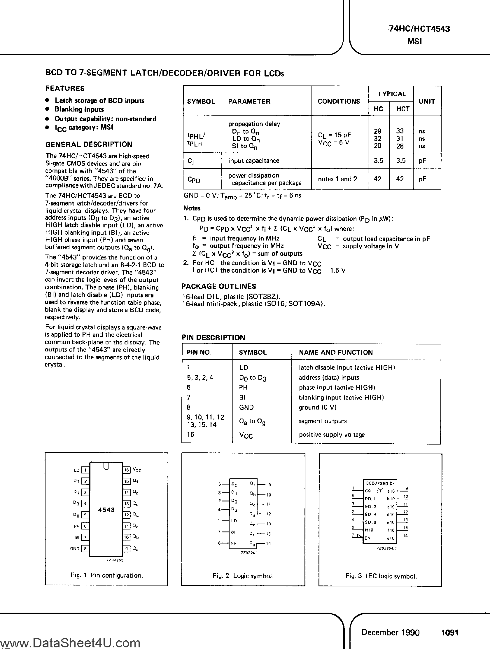 Datasheet PC74HC4543 - (It is accurate) BCD 7-Segment Latch / Decoder / Driver page 1