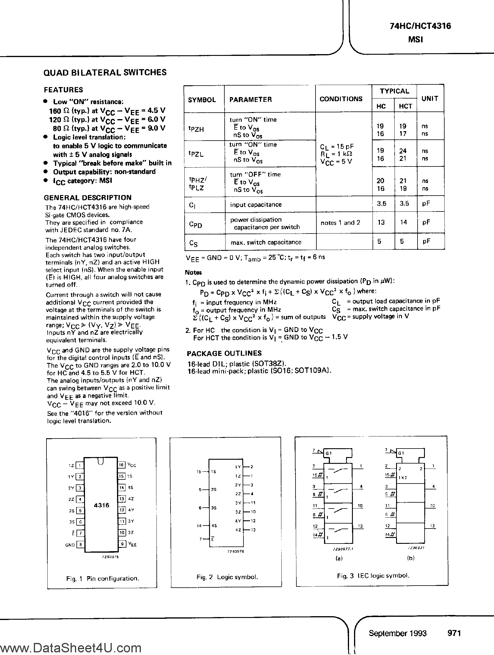 Даташит PC74HC4316 - (It is accurate) Quad Bilateral Switches страница 1