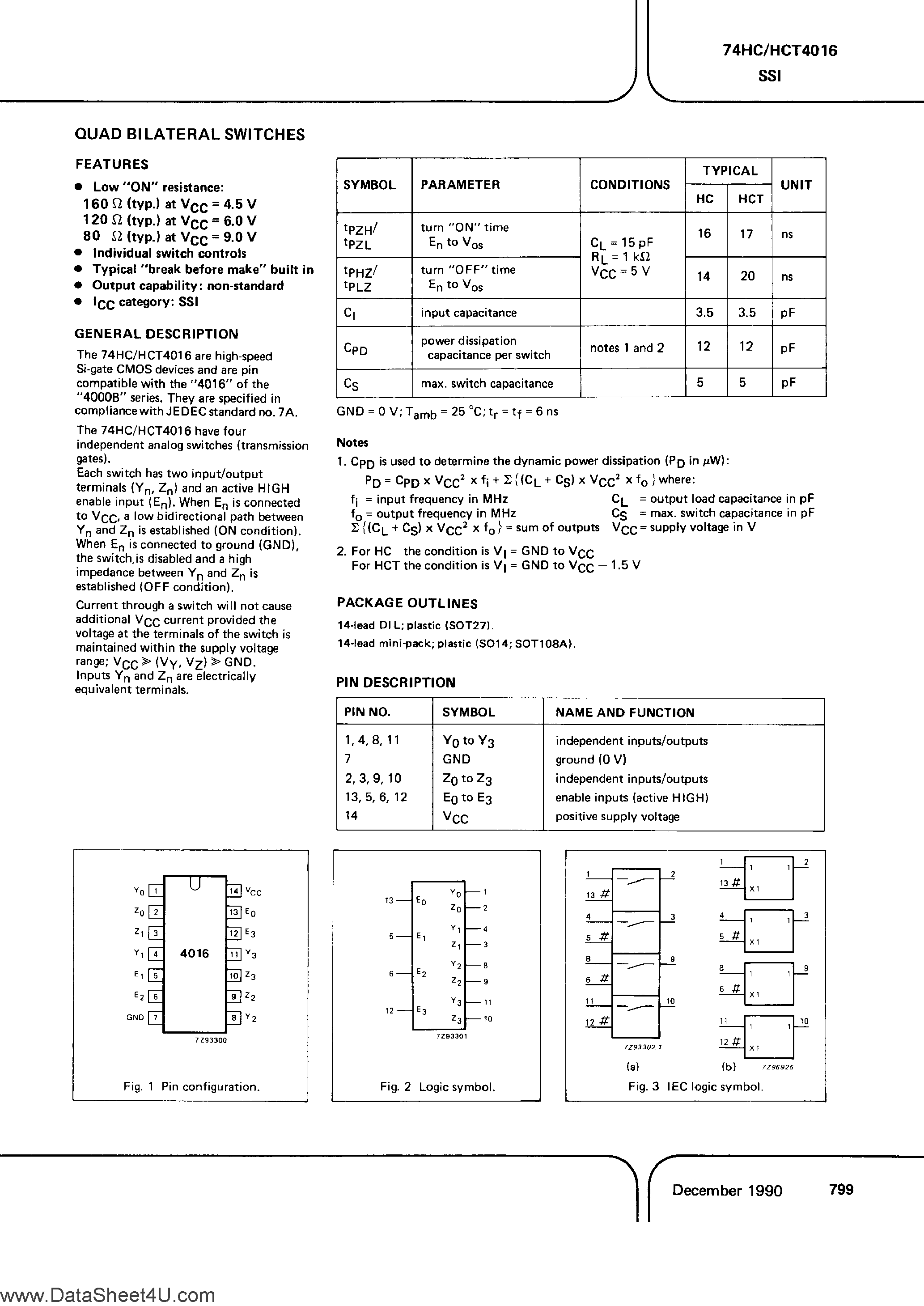 Даташит на микросхему PC74HC4016 страница 1 Даташит PC74HC4016 - (It is accurate) Quad Bilateral Switches страница 1