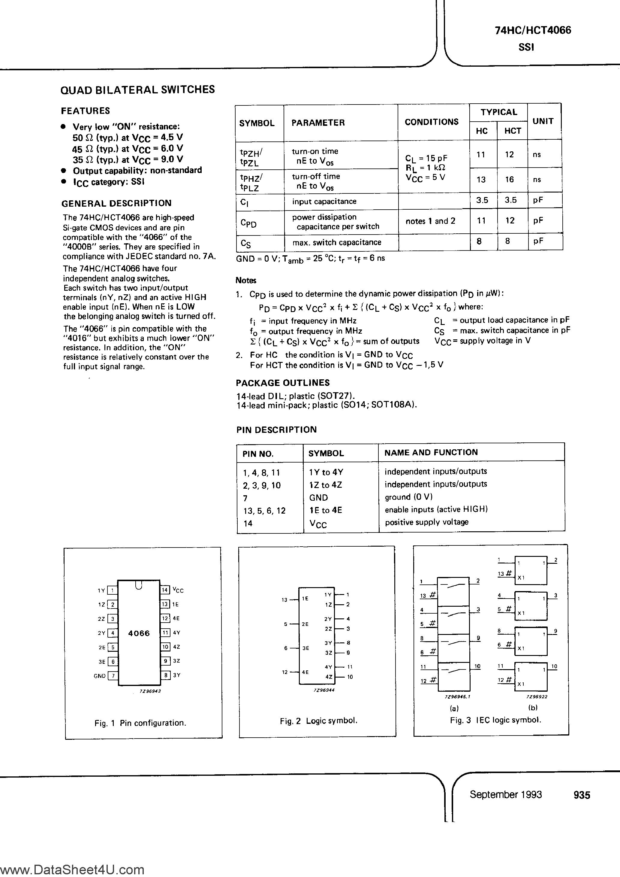 Даташит на микросхему PC74HC4066 страница 1 Даташит PC74HC4066 - (It is accurate) Quad Bilateral Switches страница 1